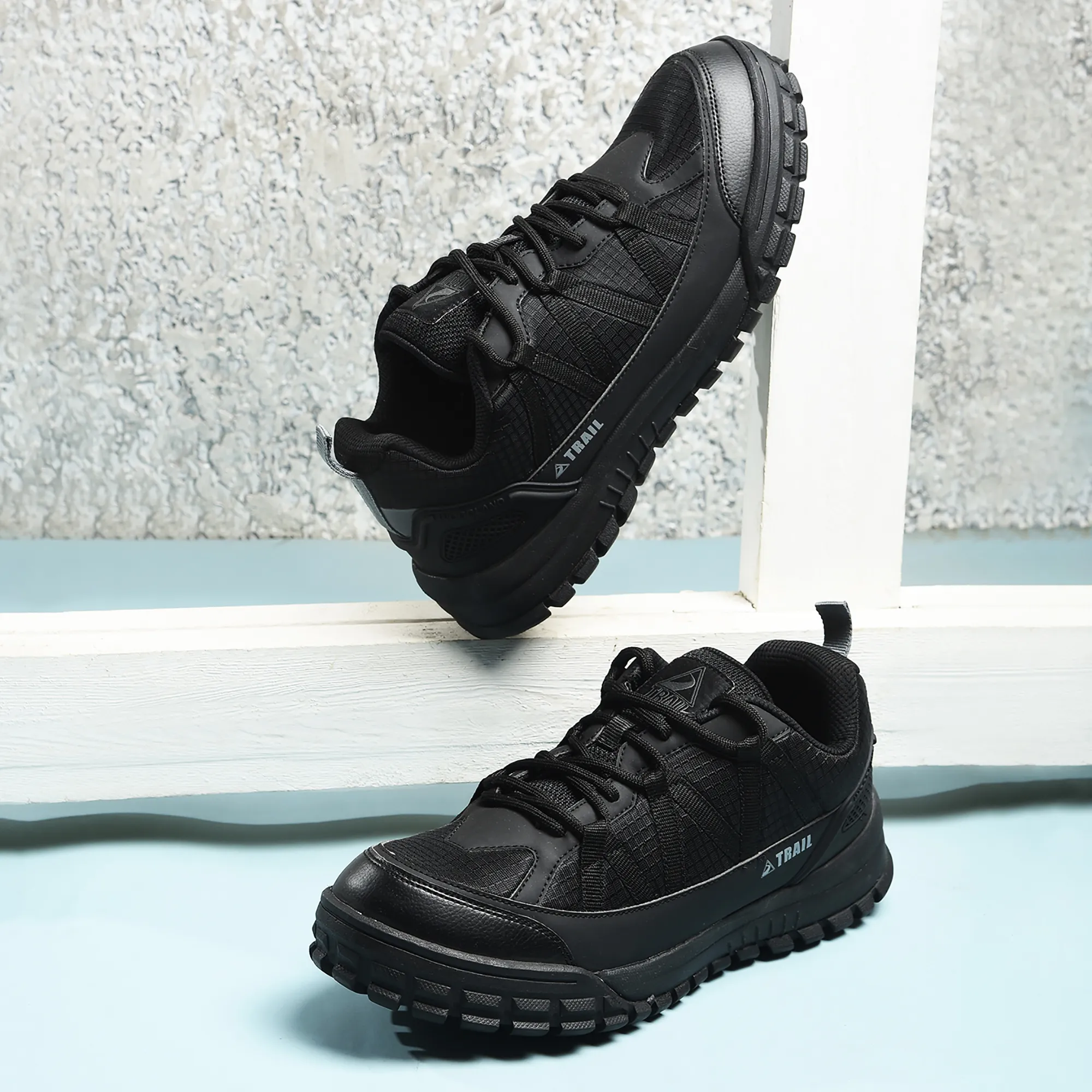 Woodland Men Black Mesh PU Hiking Shoes - Thumbnail 9