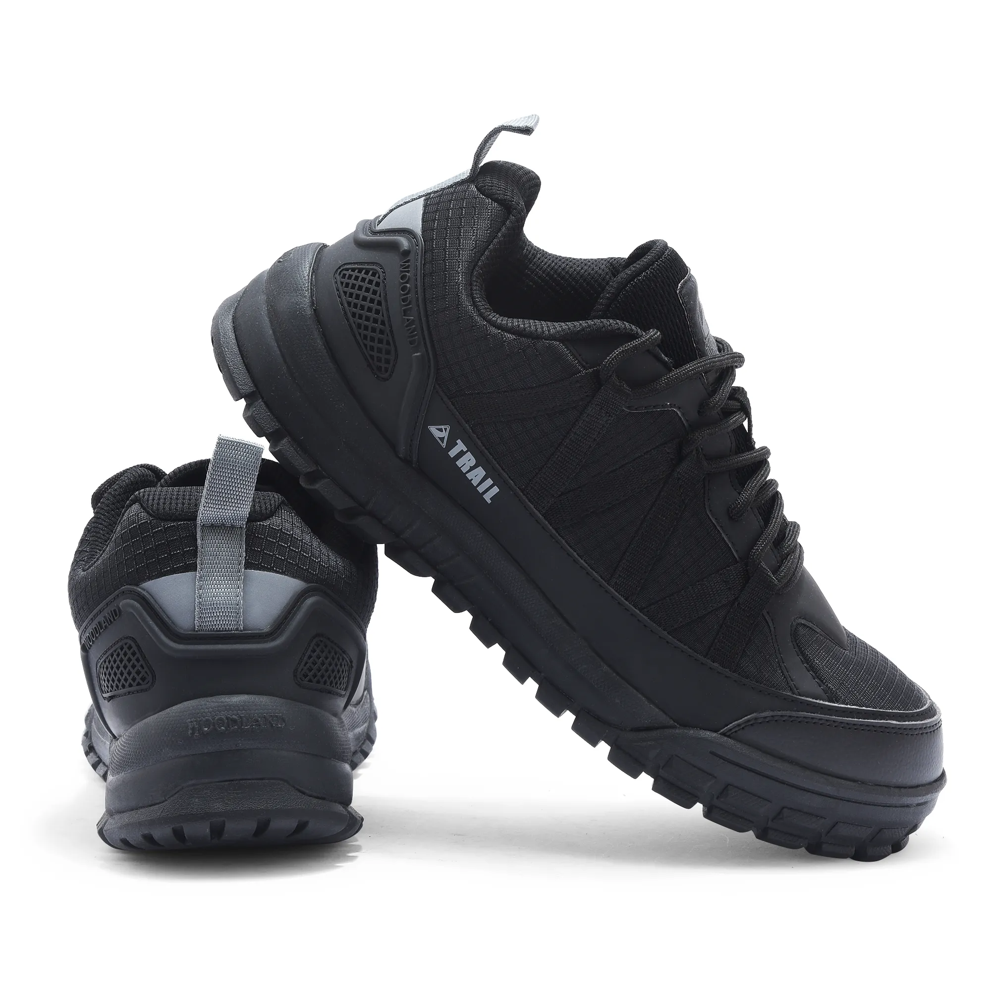 Woodland Men Black Mesh PU Hiking Shoes - Thumbnail 10