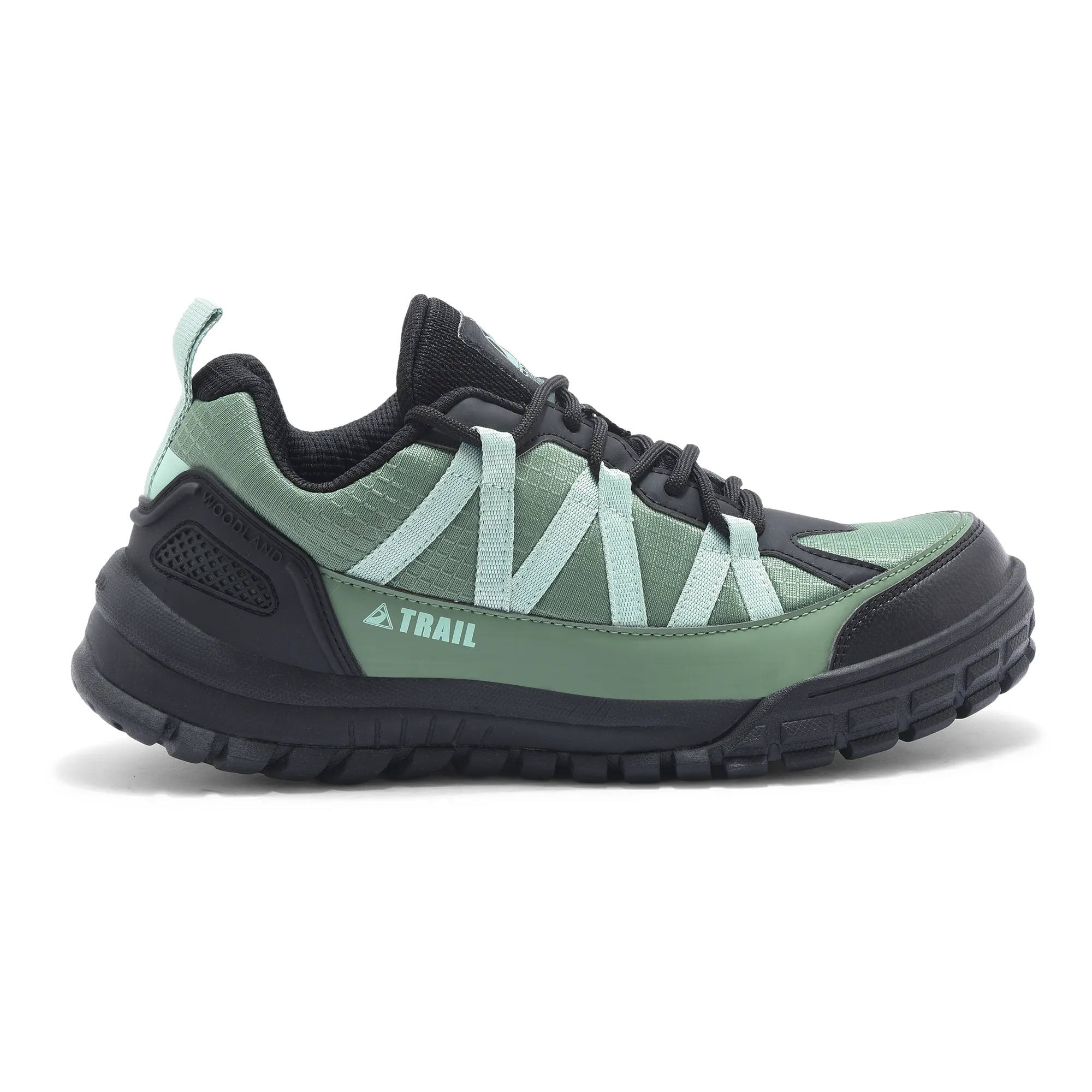 Woodland Men Olive Mesh PU Hiking Shoes - Thumbnail 1