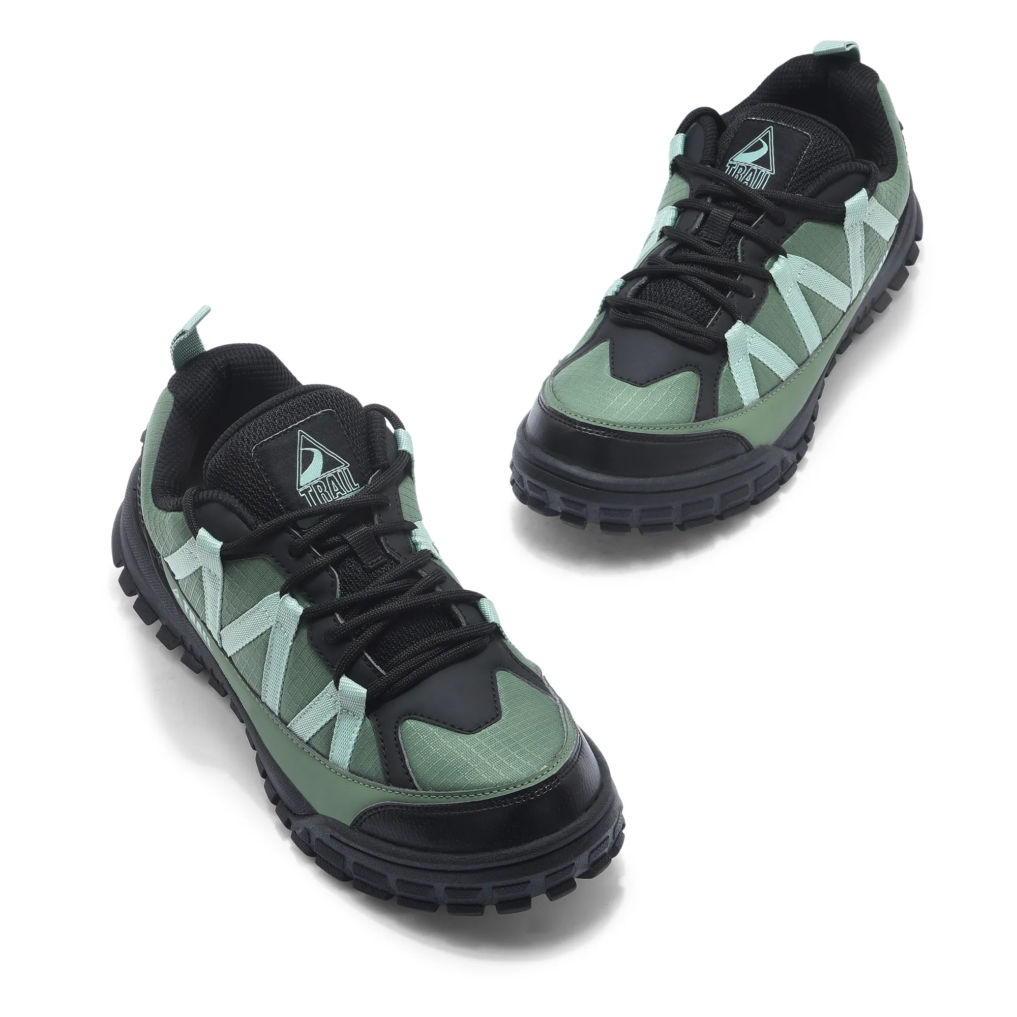 Woodland Men Olive Mesh PU Hiking Shoes - Thumbnail 2