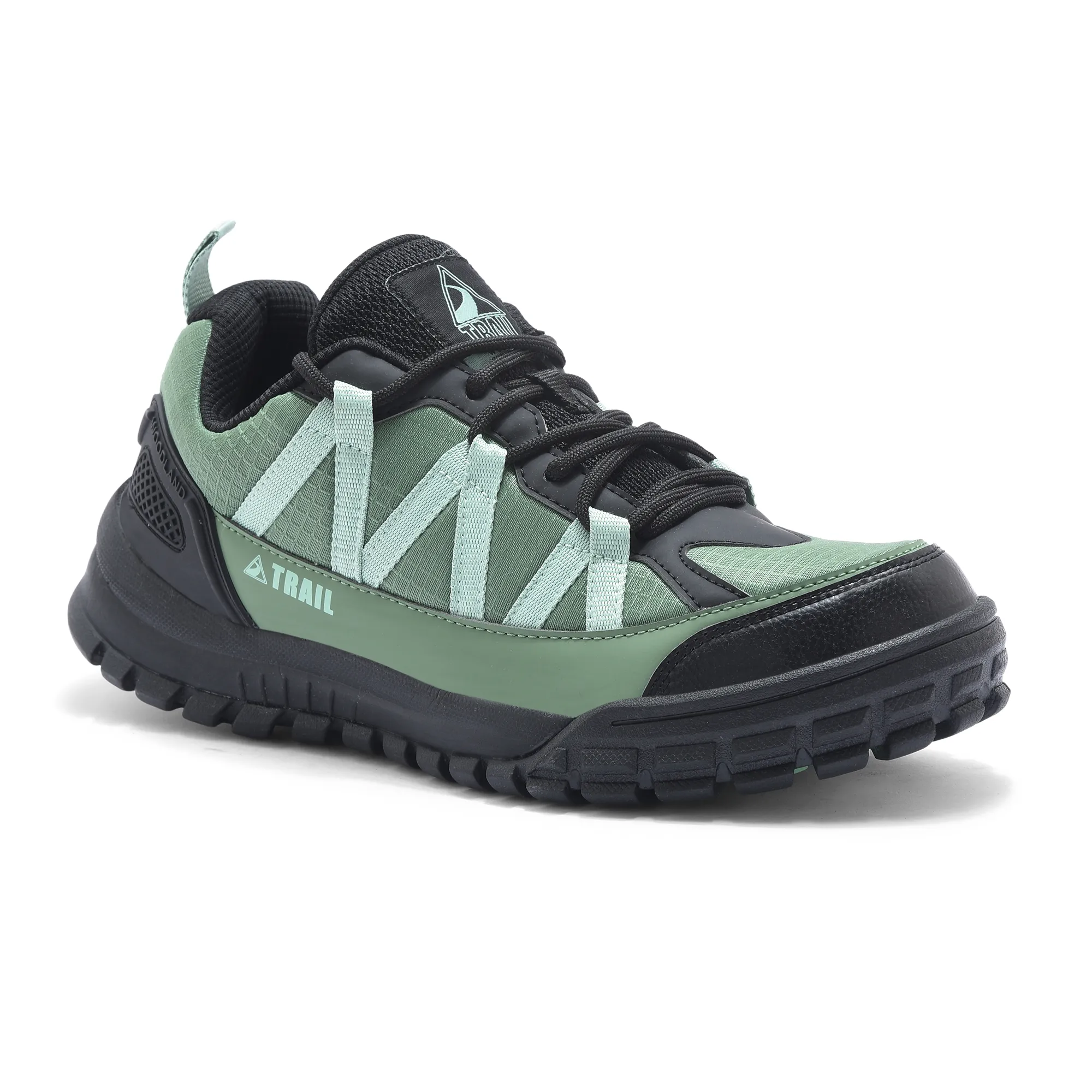 Woodland Men Olive Mesh PU Hiking Shoes - Thumbnail 3