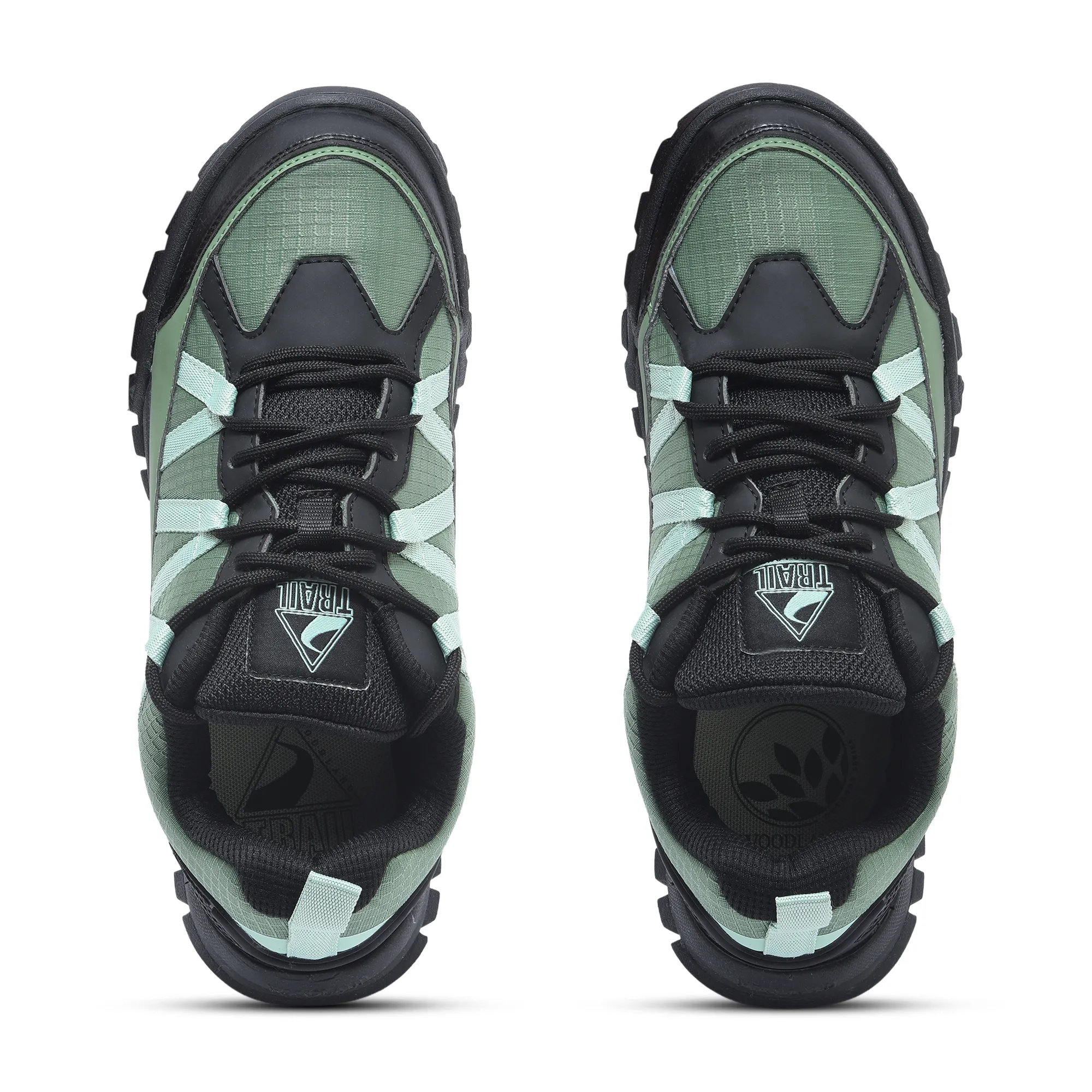 Woodland Men Olive Mesh PU Hiking Shoes - Thumbnail 4