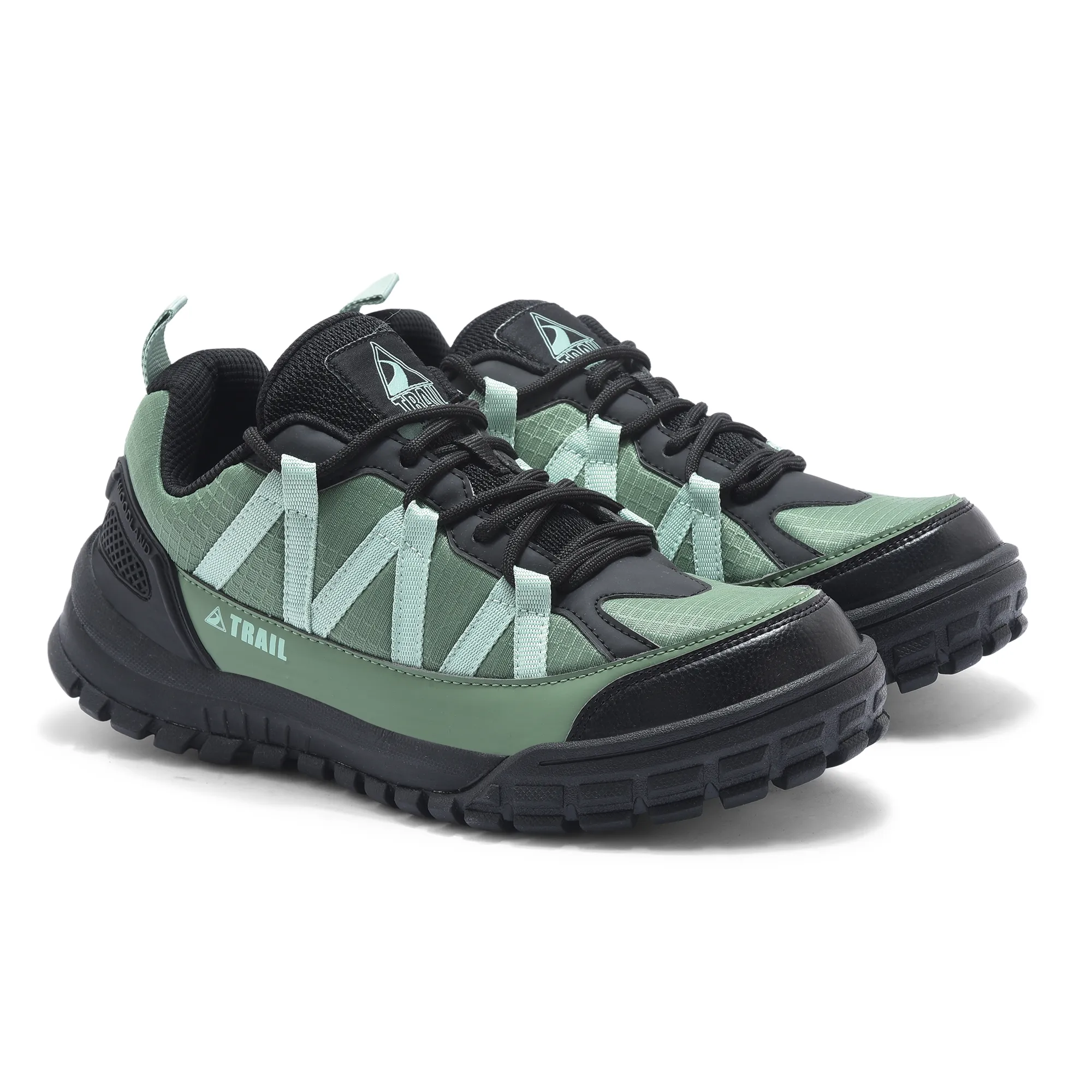 Woodland Men Olive Mesh PU Hiking Shoes - Thumbnail 7