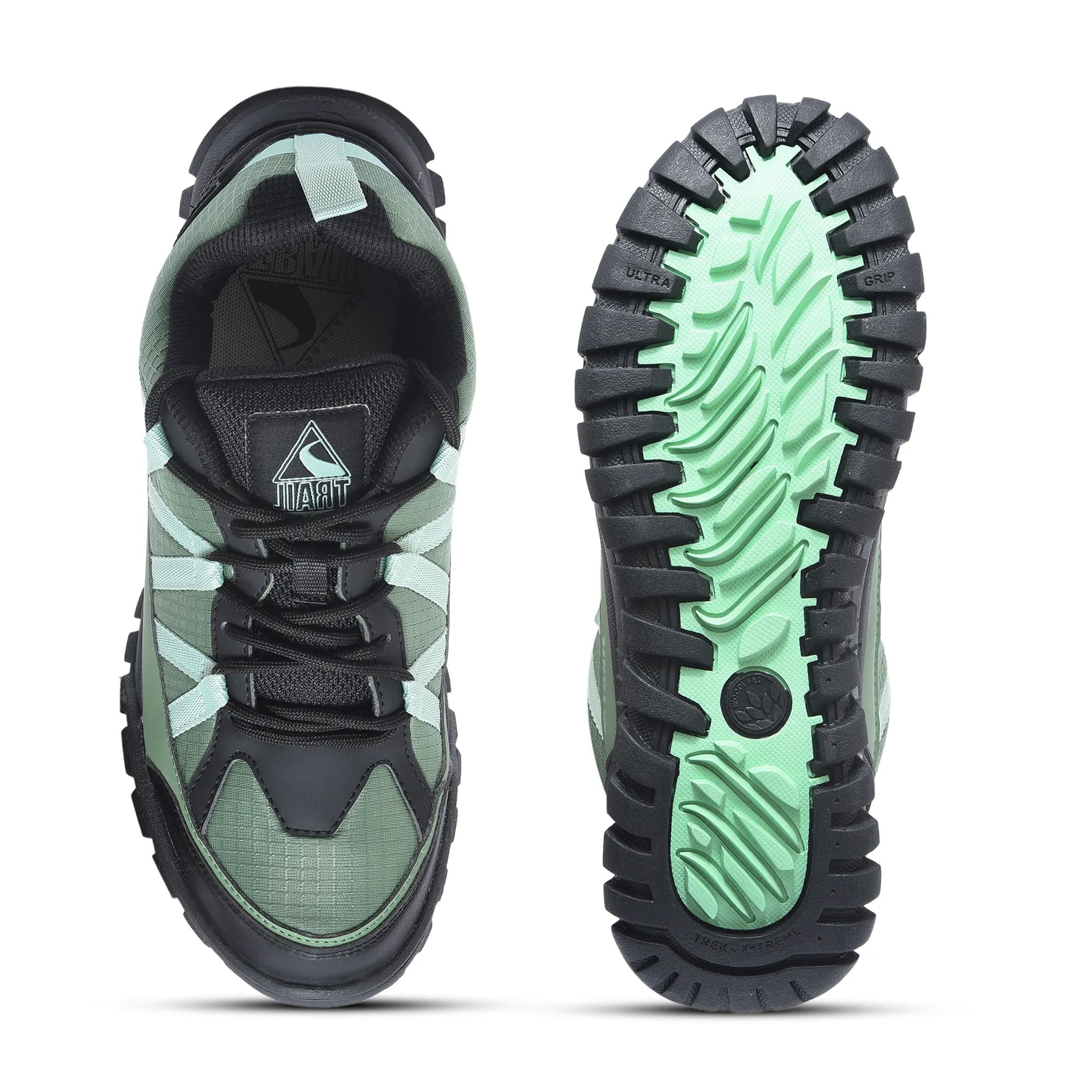 Woodland Men Olive Mesh PU Hiking Shoes - Thumbnail 8