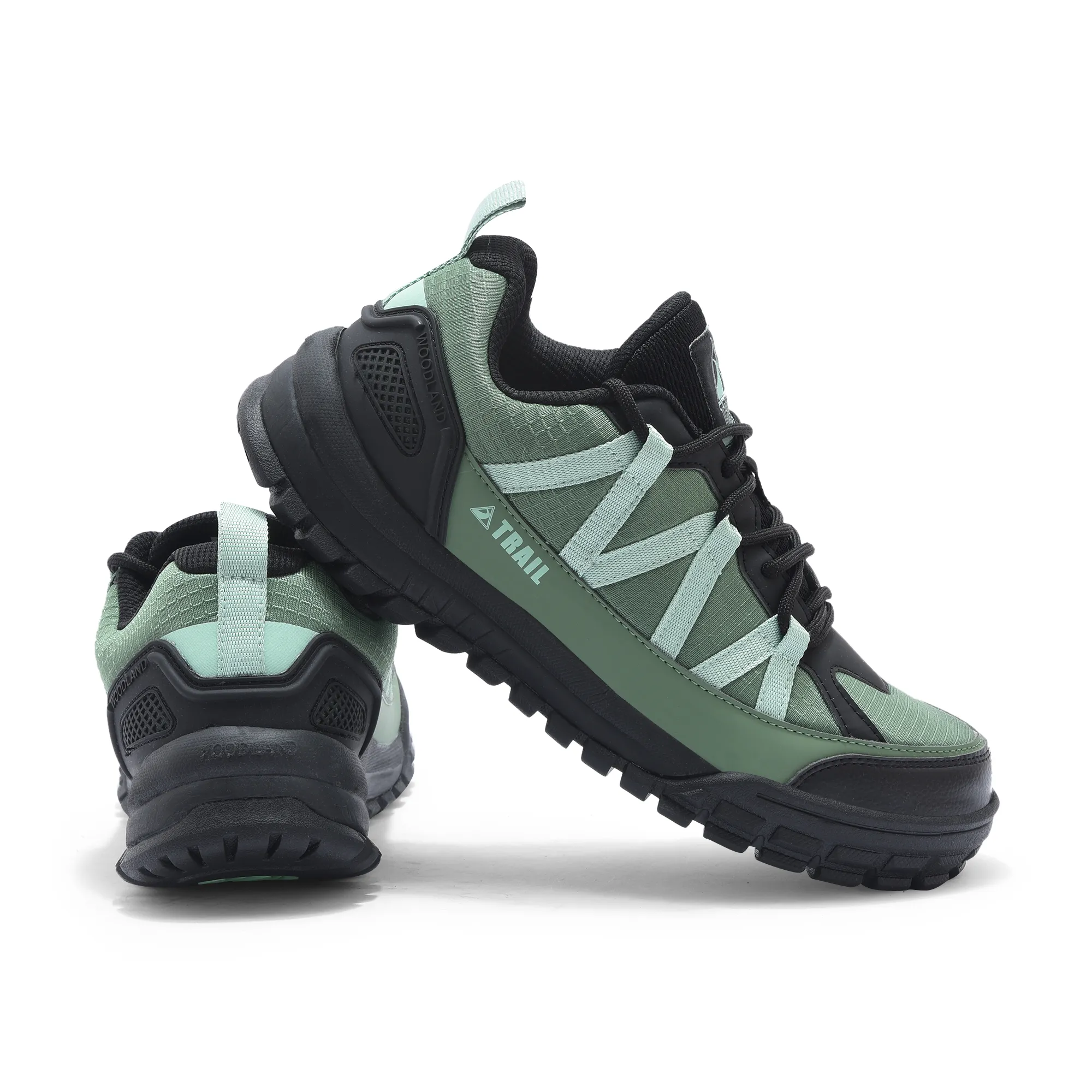 Woodland Men Olive Mesh PU Hiking Shoes - Thumbnail 10