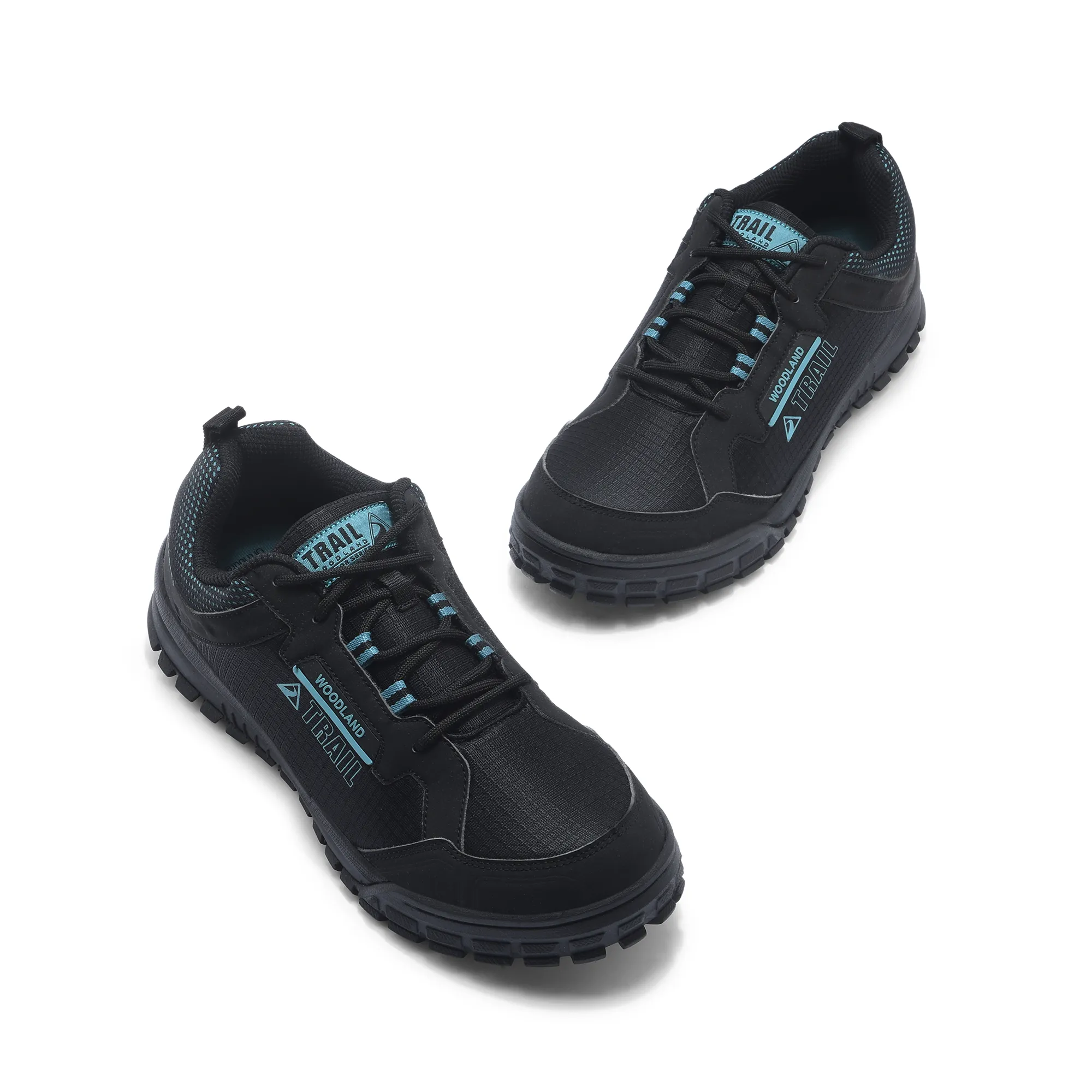 Woodland Men Black Mesh PU Hiking Shoes - Thumbnail 2