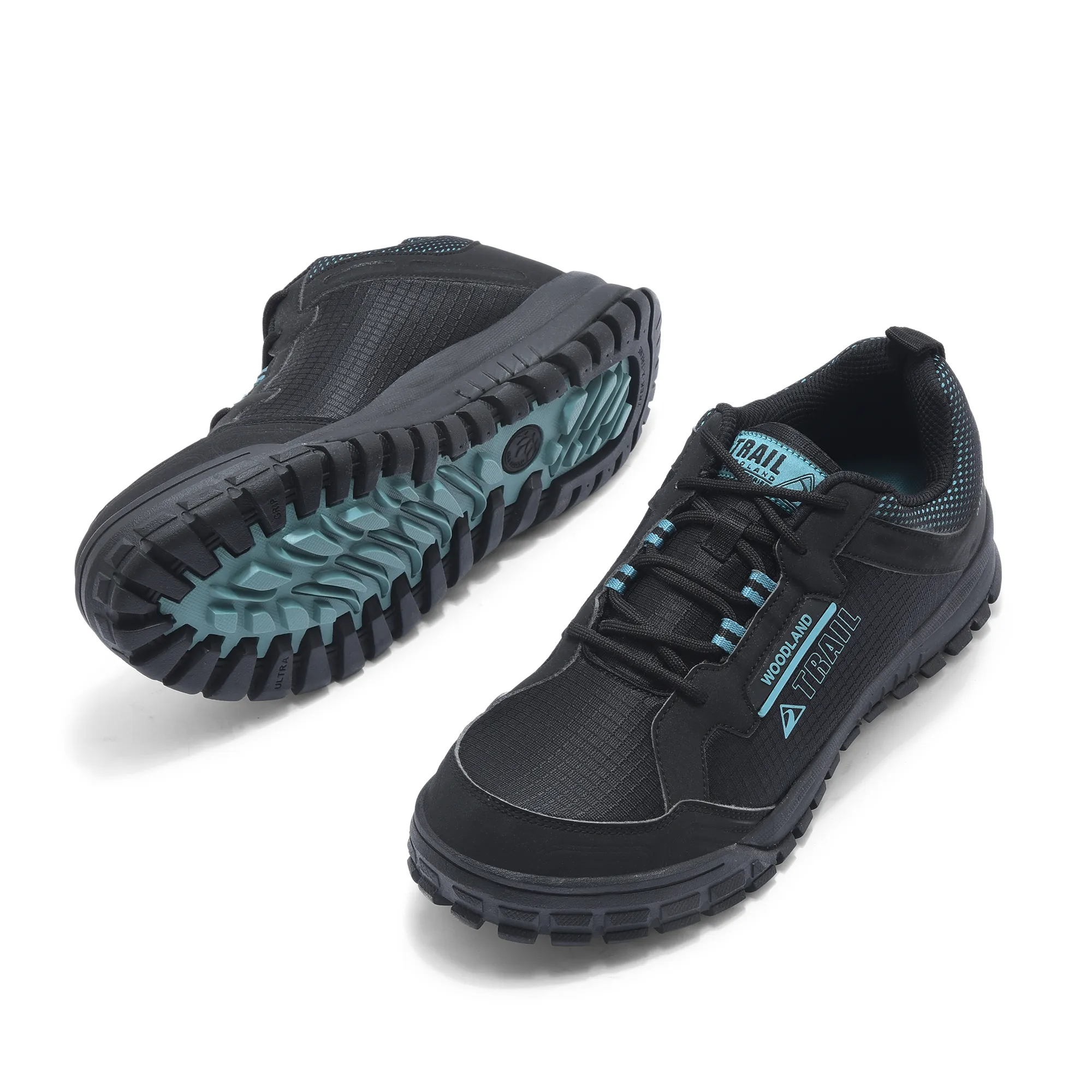 Woodland Men Black Mesh PU Hiking Shoes - Thumbnail 5