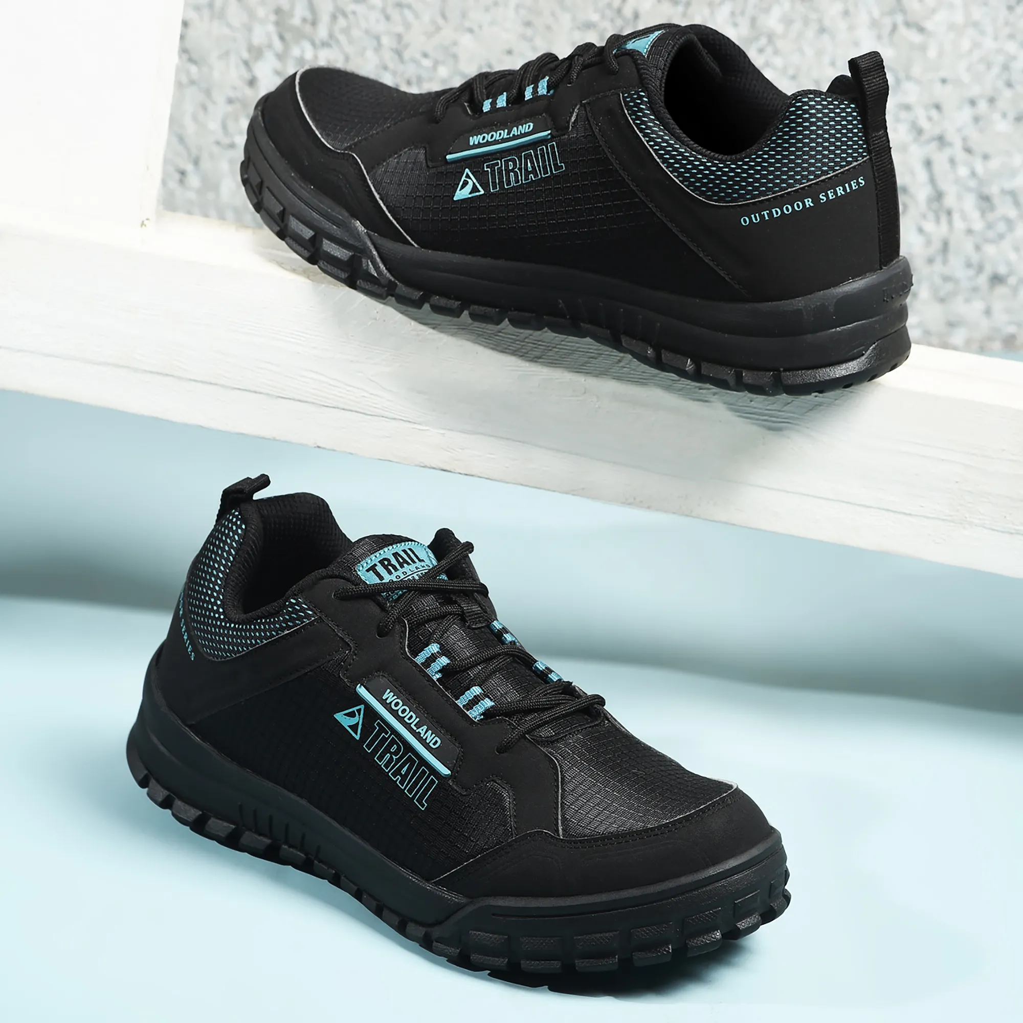 Woodland Men Black Mesh PU Hiking Shoes - Thumbnail 9