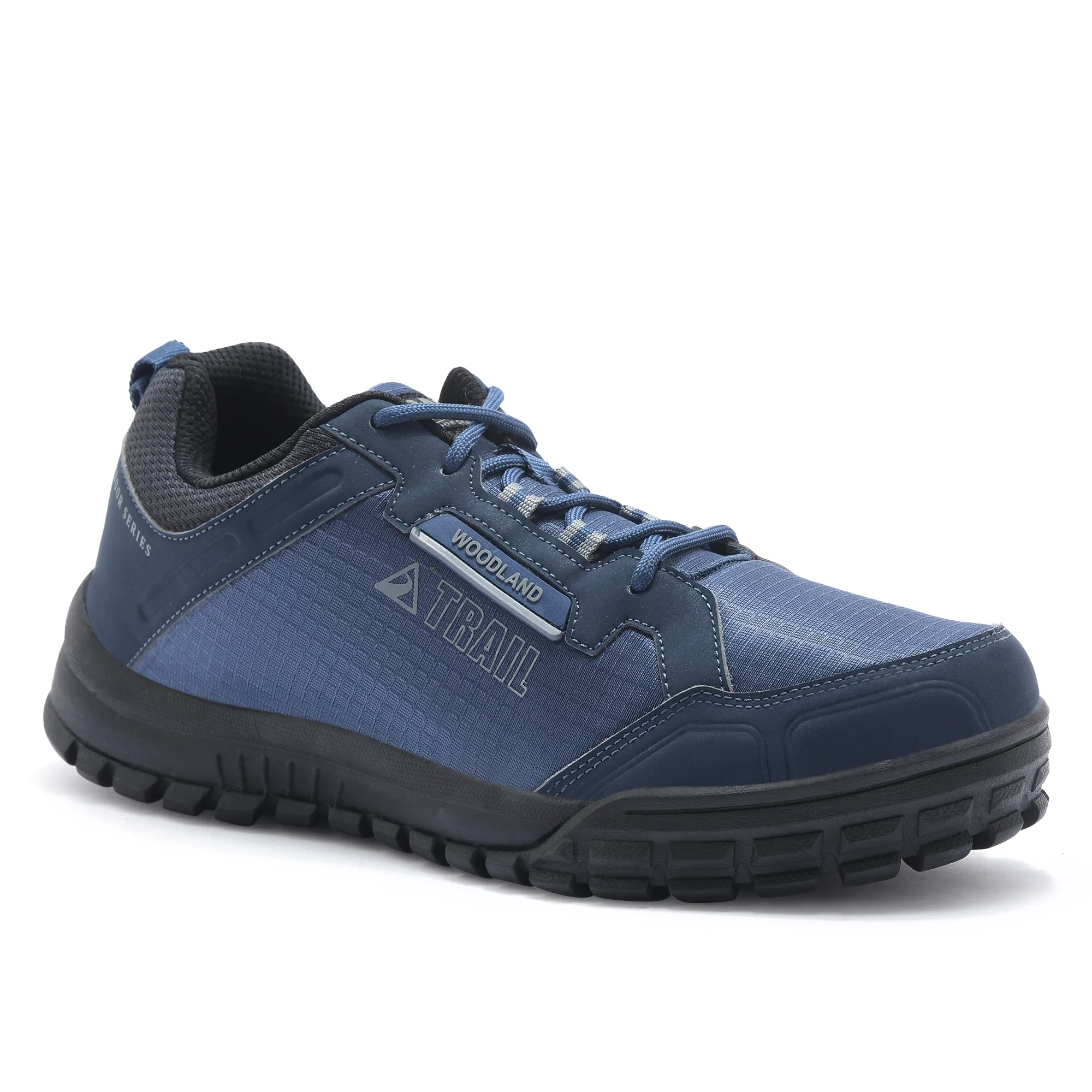 Woodland Men Navy Mesh PU Hiking Shoes - Thumbnail 3