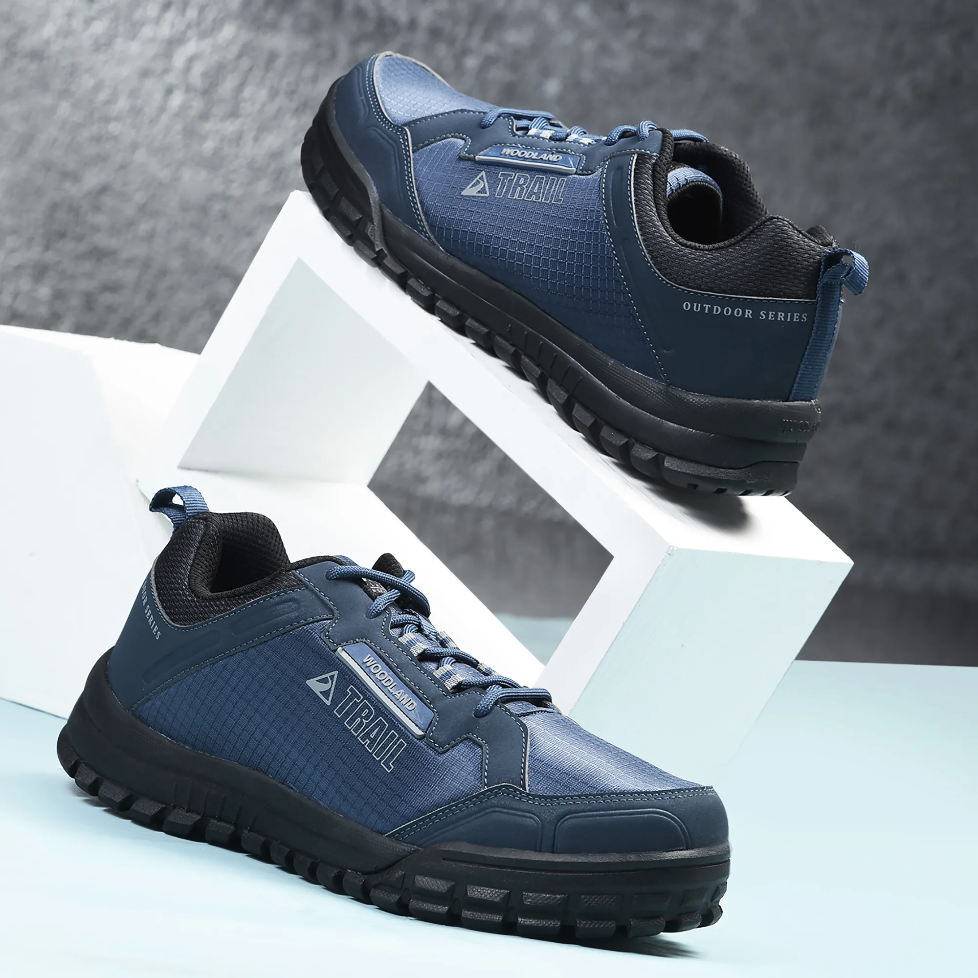 Woodland Men Navy Mesh PU Hiking Shoes - Thumbnail 9