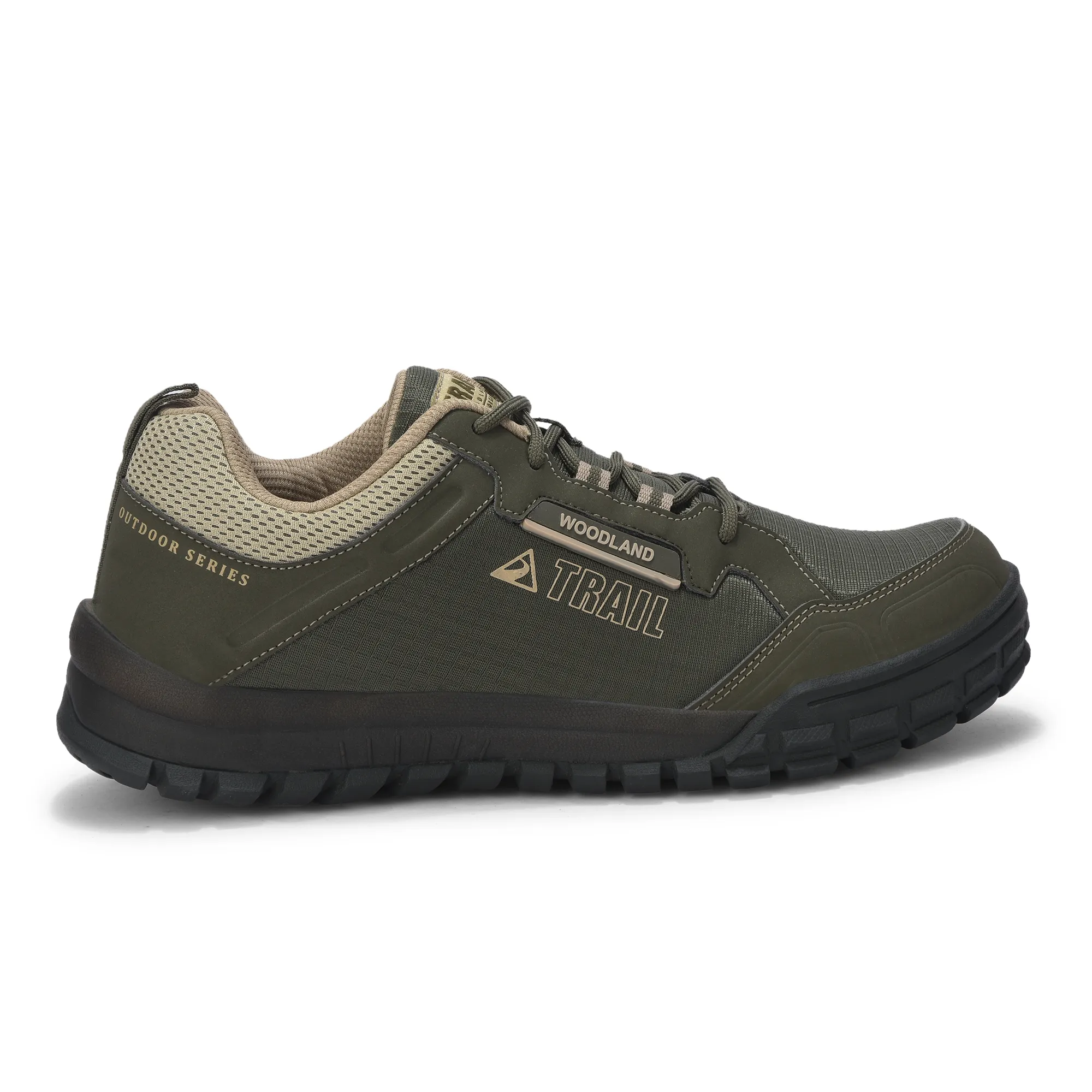 Woodland Men Olive Mesh PU Hiking Shoes - Image 1