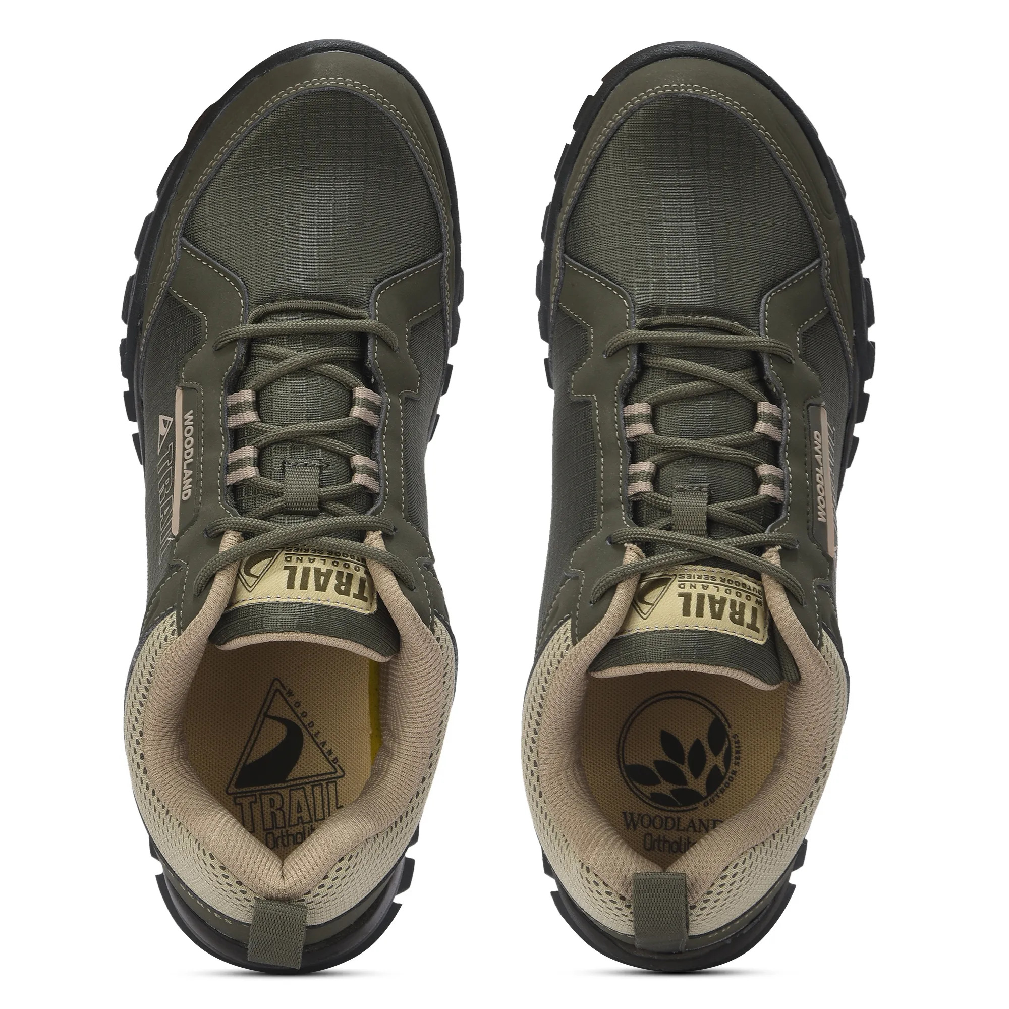 Woodland Men Olive Mesh PU Hiking Shoes - Thumbnail 4