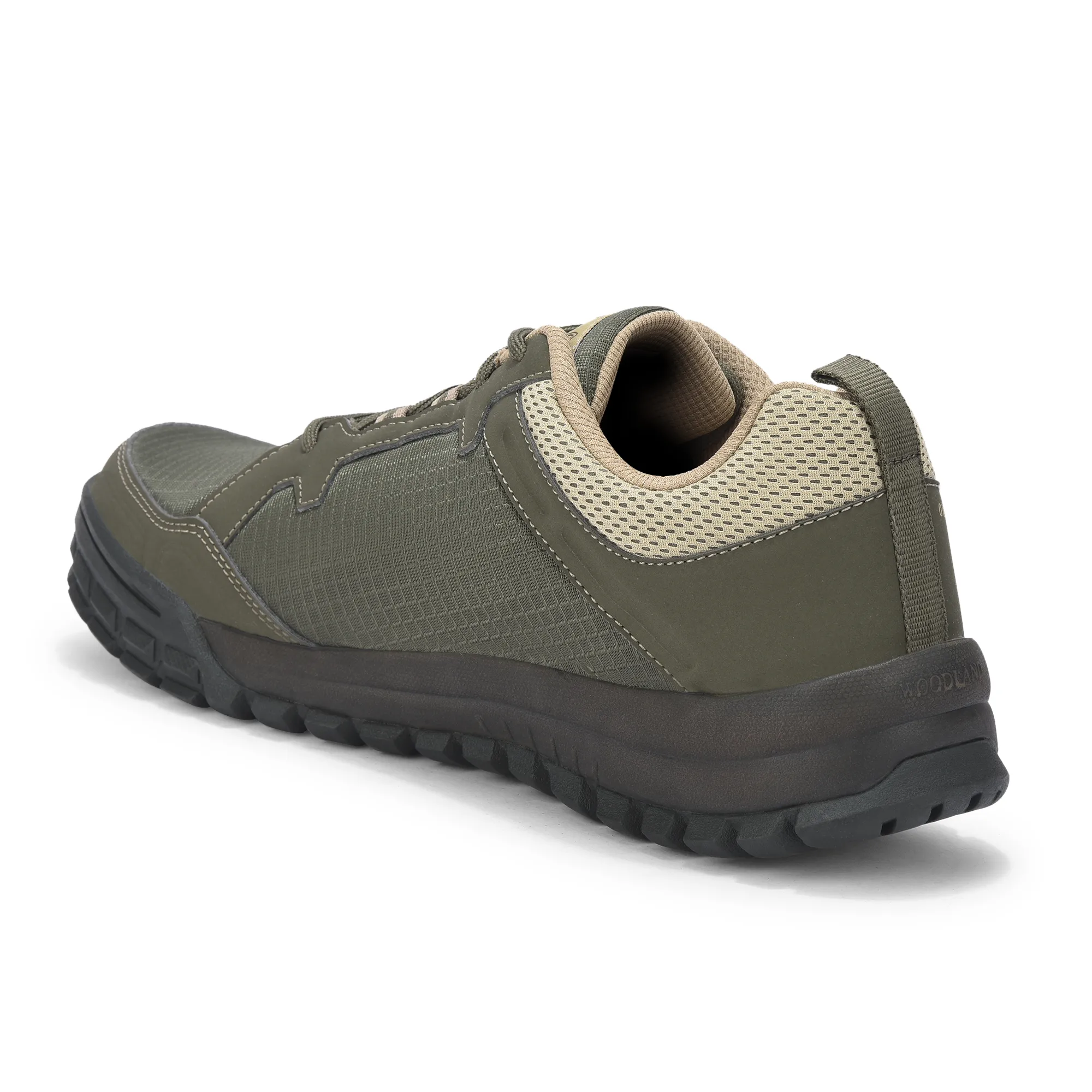 Woodland Men Olive Mesh PU Hiking Shoes - Thumbnail 6