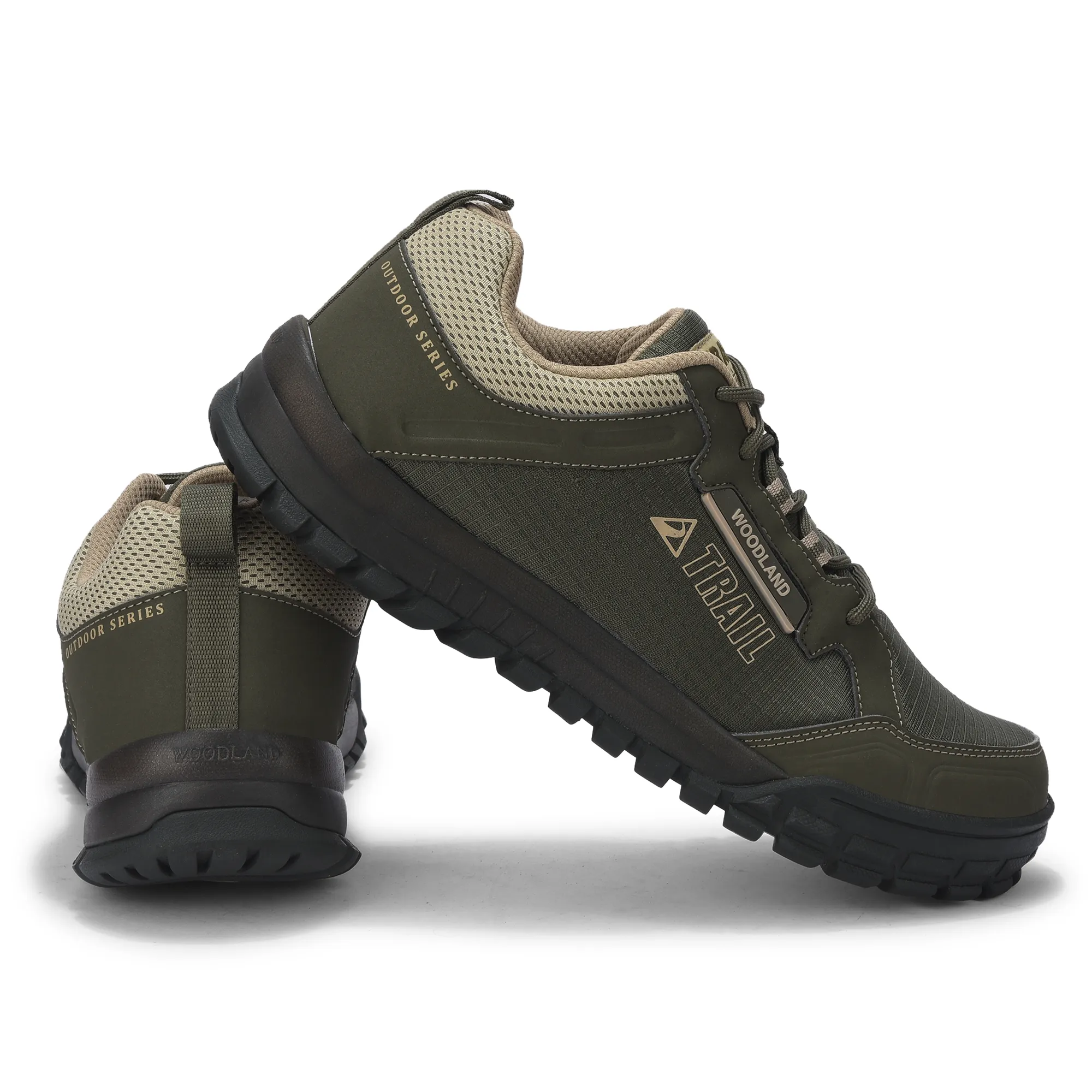 Woodland Men Olive Mesh PU Hiking Shoes - Thumbnail 10