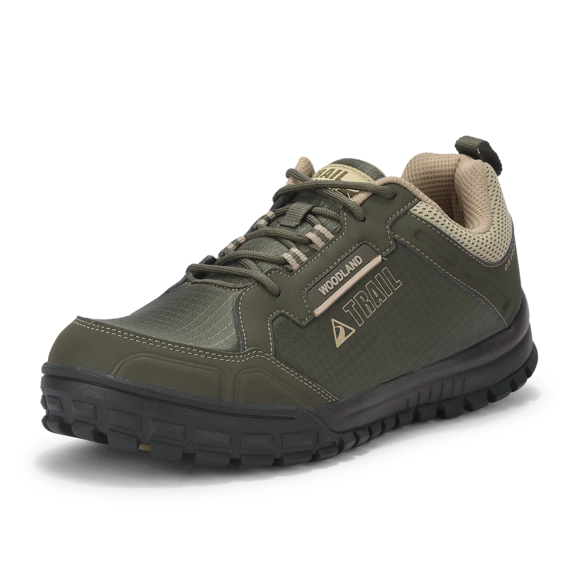 Woodland Men Olive Mesh PU Hiking Shoes - Thumbnail 11