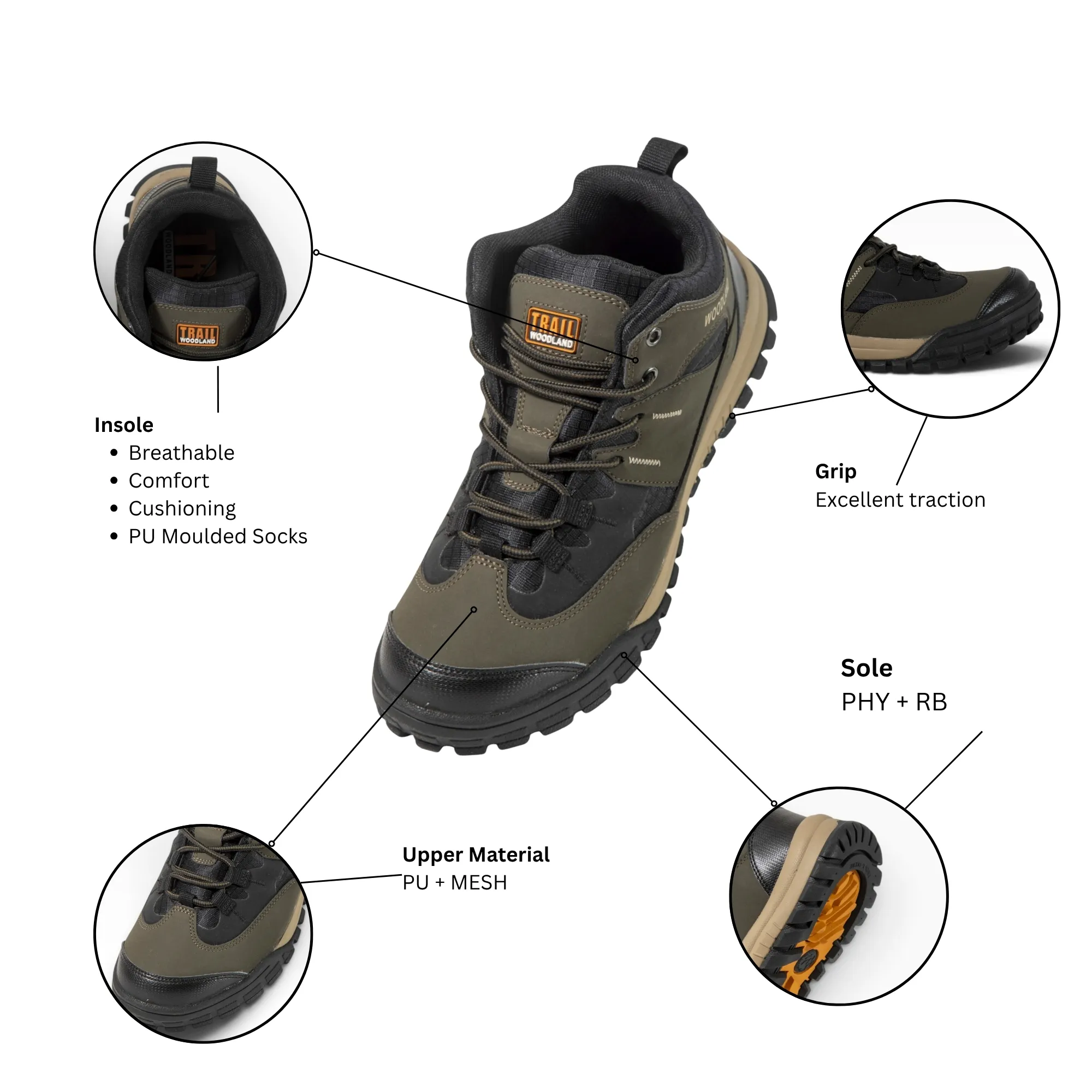 Woodland Men Olive Outdoor Mid-Top Boots - Thumbnail 10