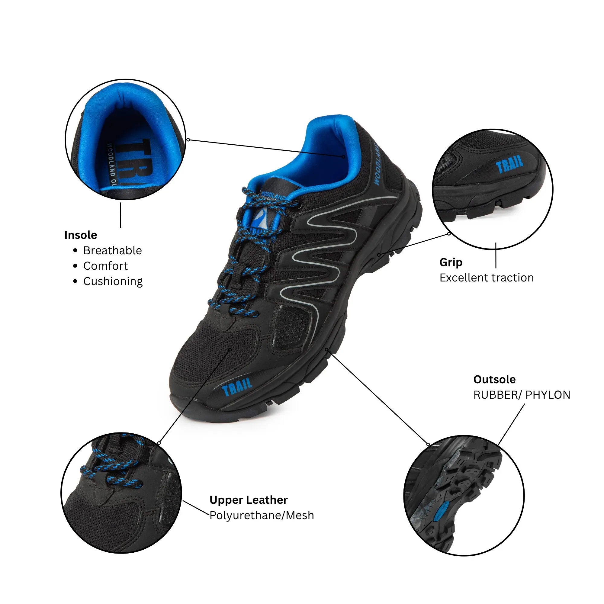Woodland Men's Black Trail Hike Shoes - Thumbnail 10
