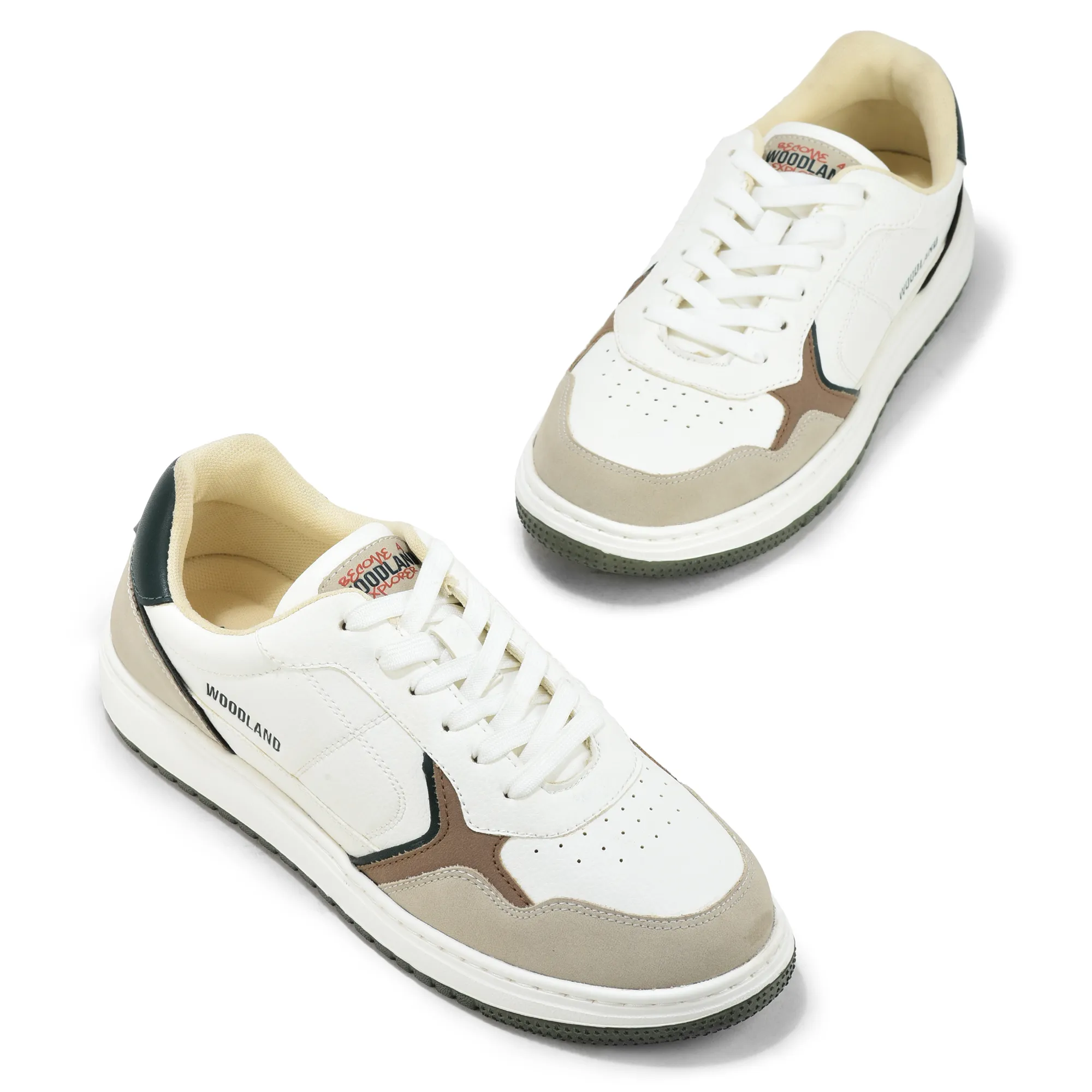 Woodland Men White/Dgreen Casual Sneakers - Thumbnail 2