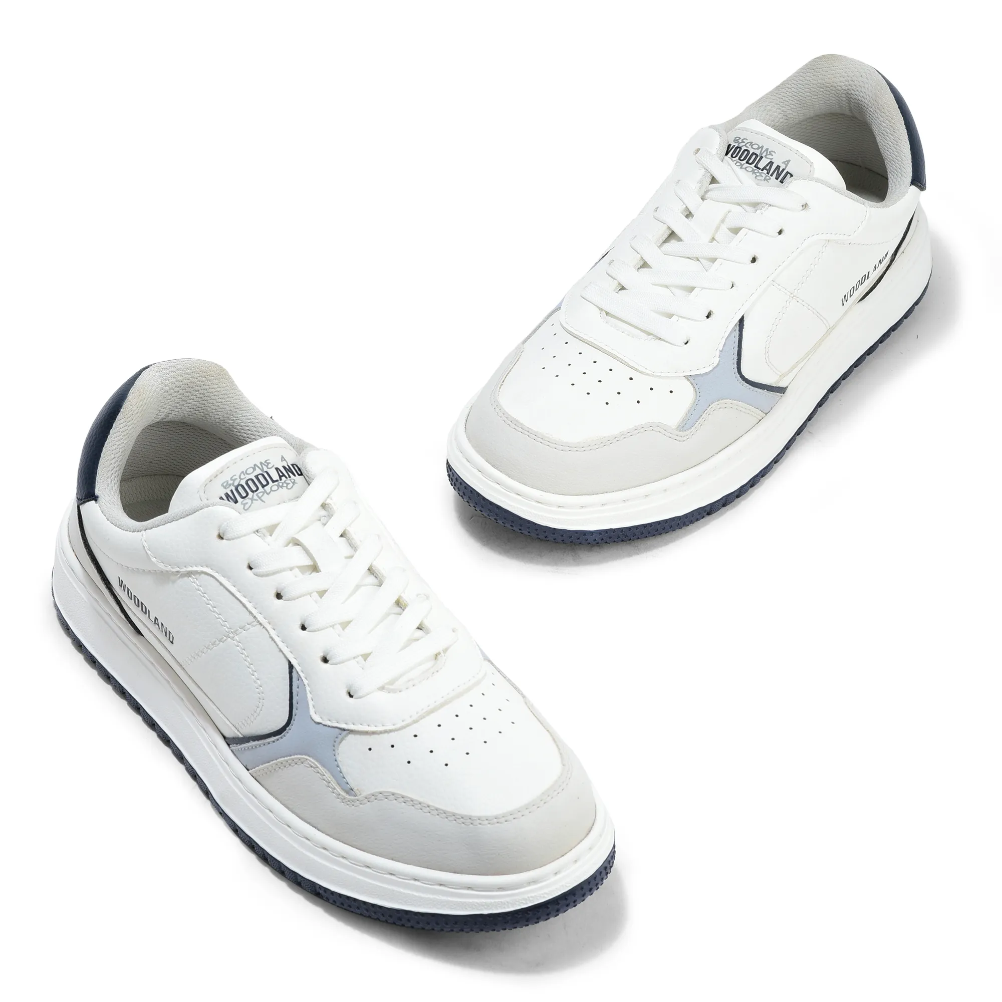 Woodland Men White/Navy Casual Sneakers - Thumbnail 2