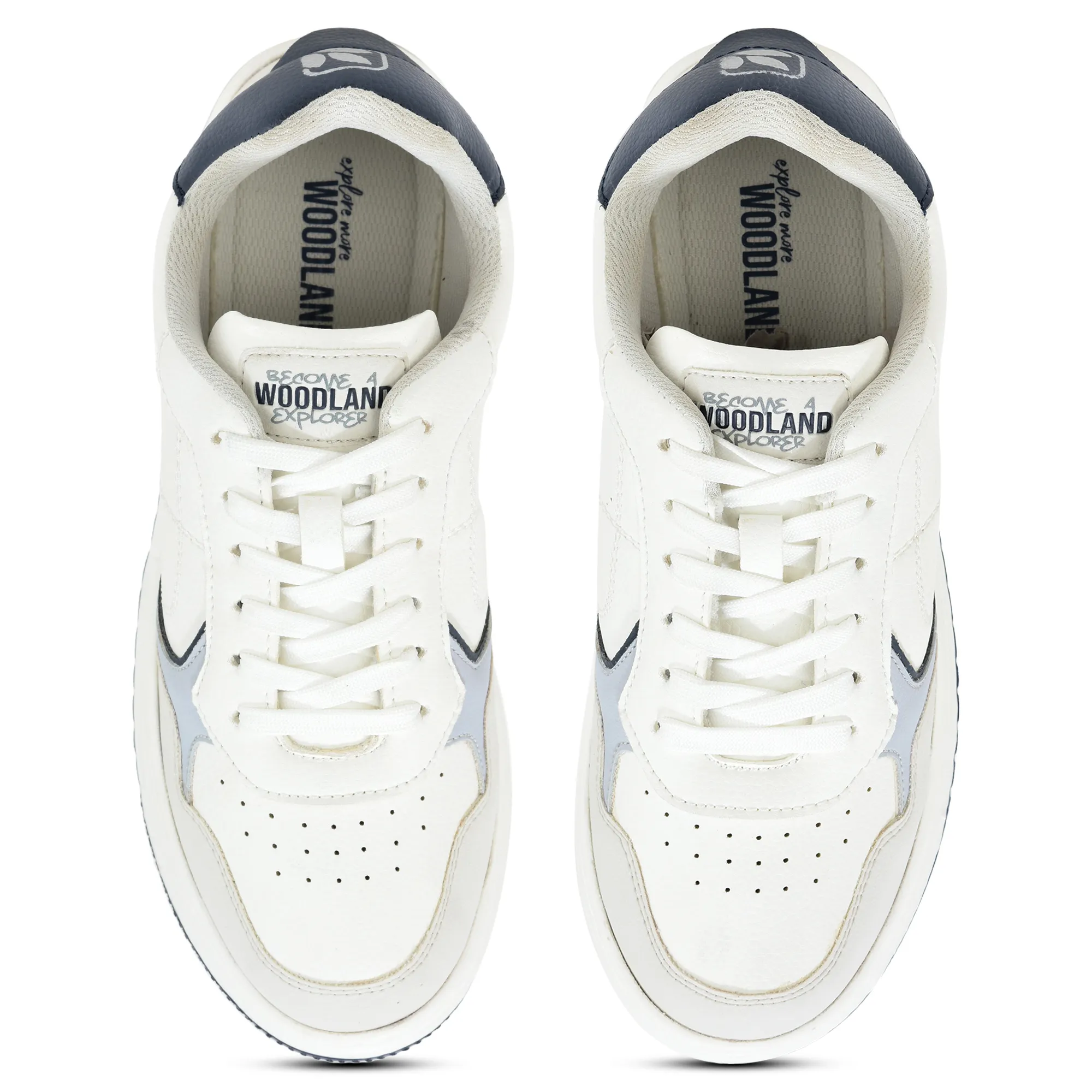 Woodland Men White/Navy Casual Sneakers - Thumbnail 4