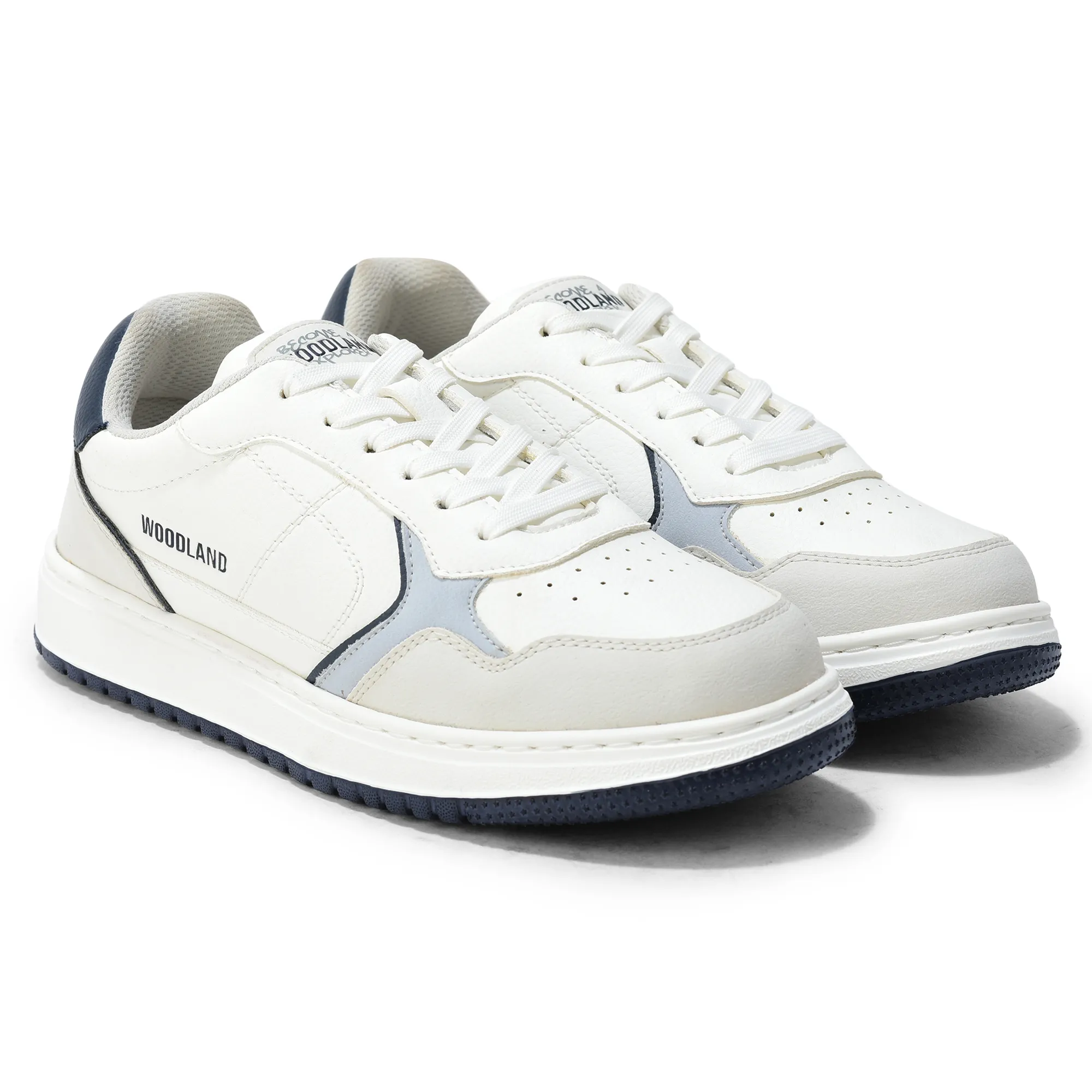 Woodland Men White/Navy Casual Sneakers - Thumbnail 7