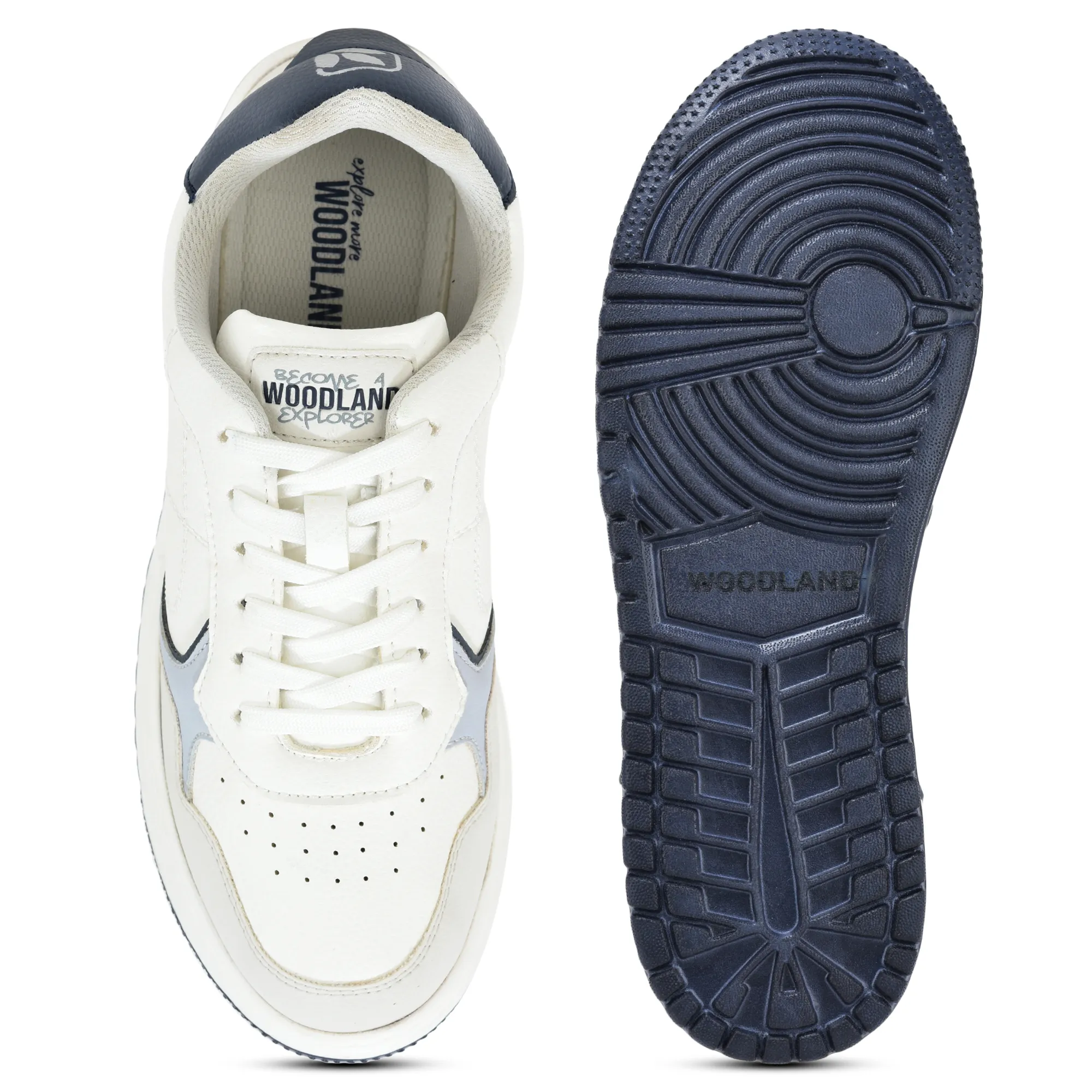 Woodland Men White/Navy Casual Sneakers - Thumbnail 8