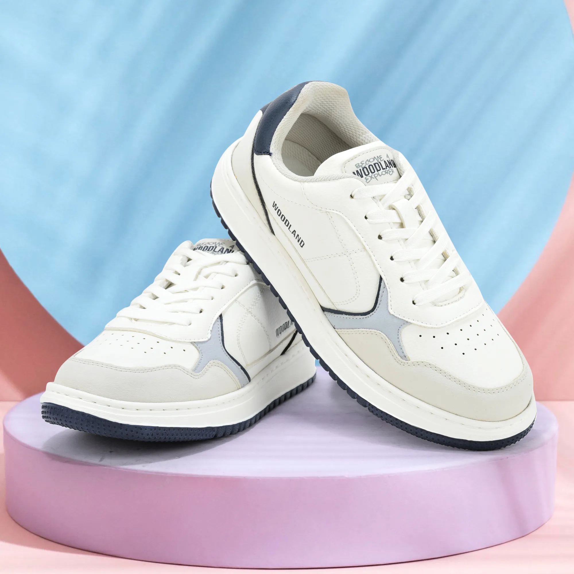 Woodland Men White/Navy Casual Sneakers - Thumbnail 9