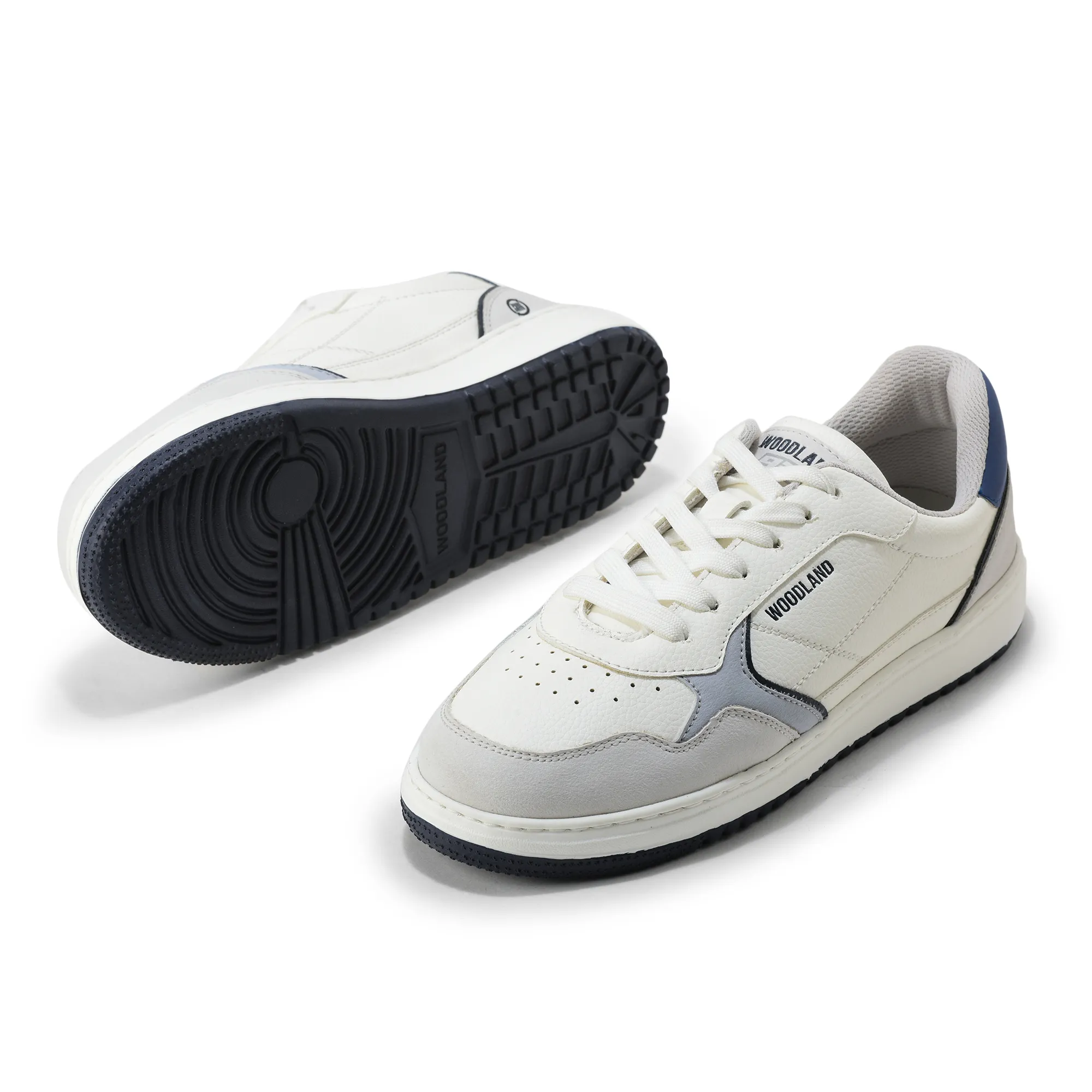 Woodland Men White/Navy Casual Sneakers - Thumbnail 6