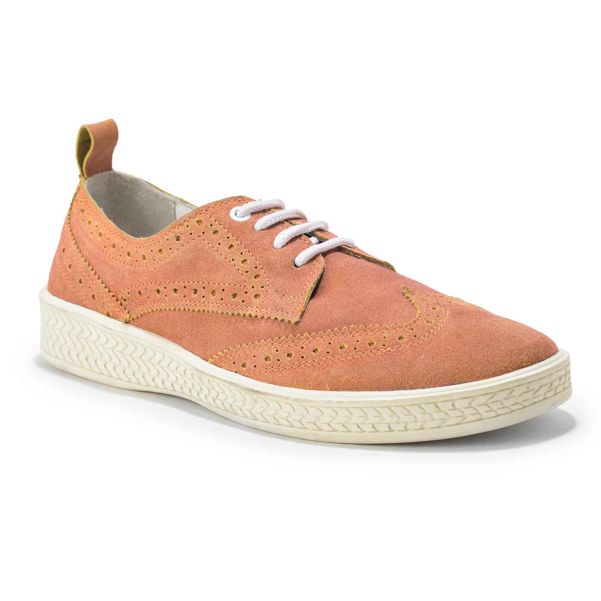 Men Orange Suede Casual Lace-Up Shoes - Thumbnail 3