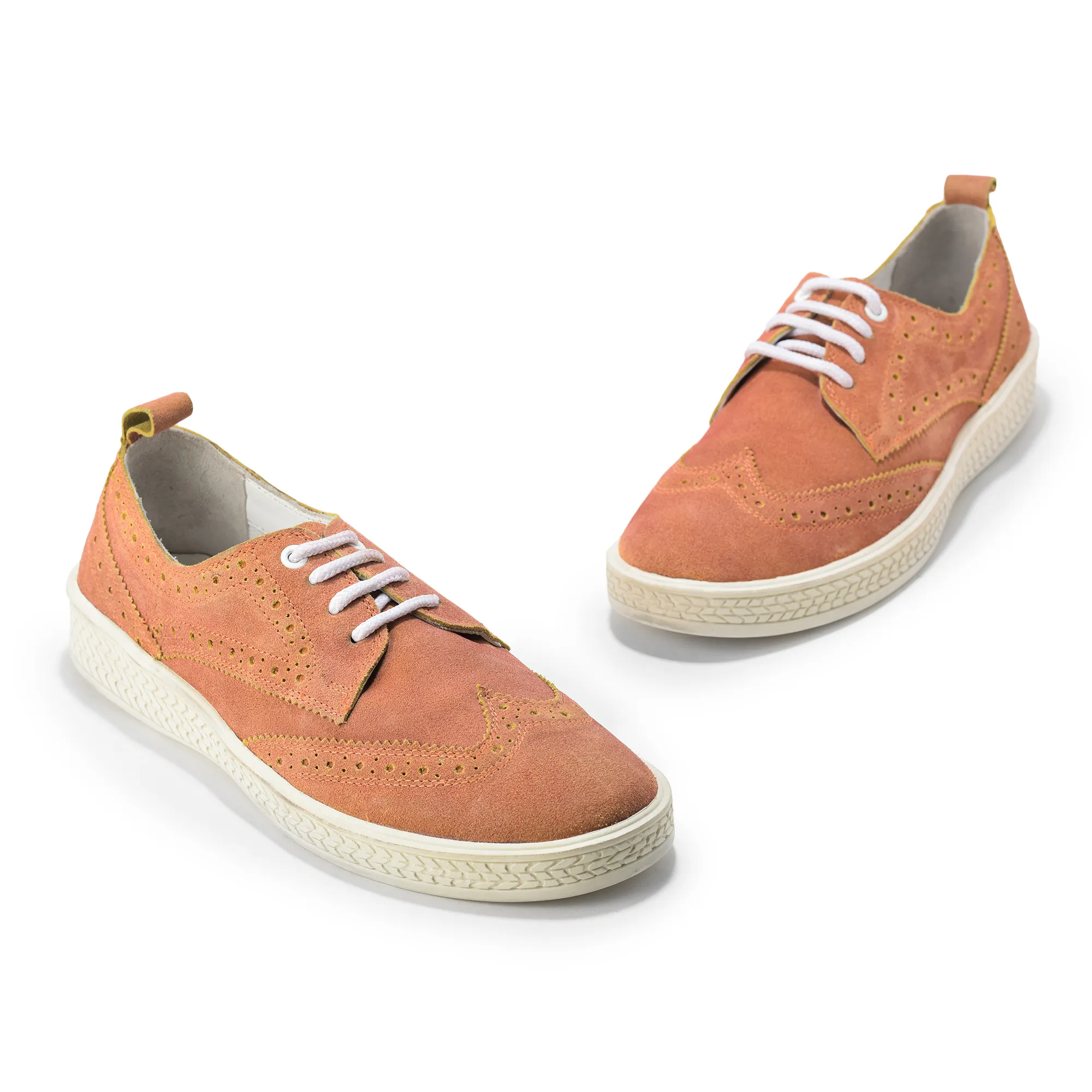 Men Orange Suede Casual Lace-Up Shoes - Thumbnail 4