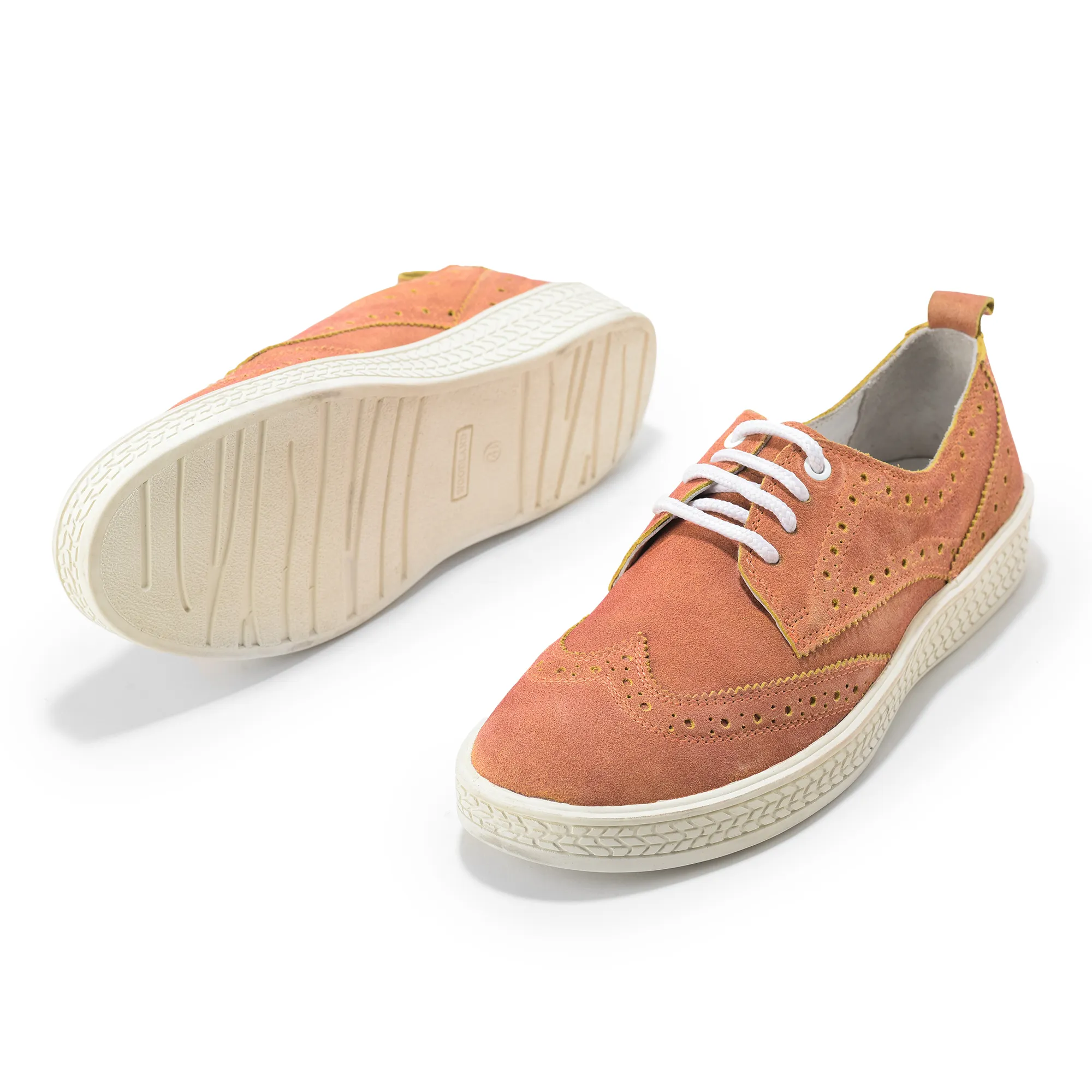 Men Orange Suede Casual Lace-Up Shoes - Thumbnail 6