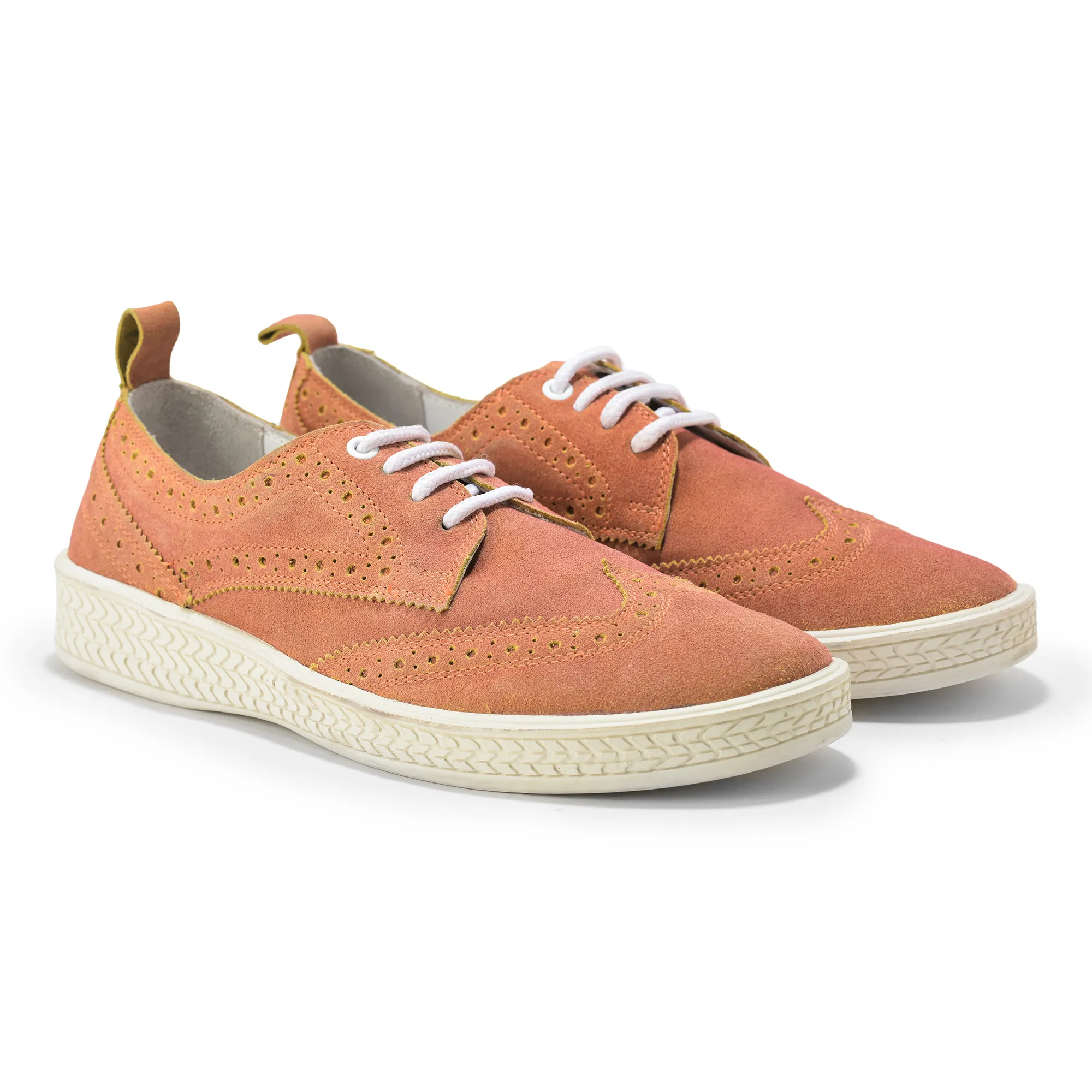 Men Orange Suede Casual Lace-Up Shoes - Thumbnail 8