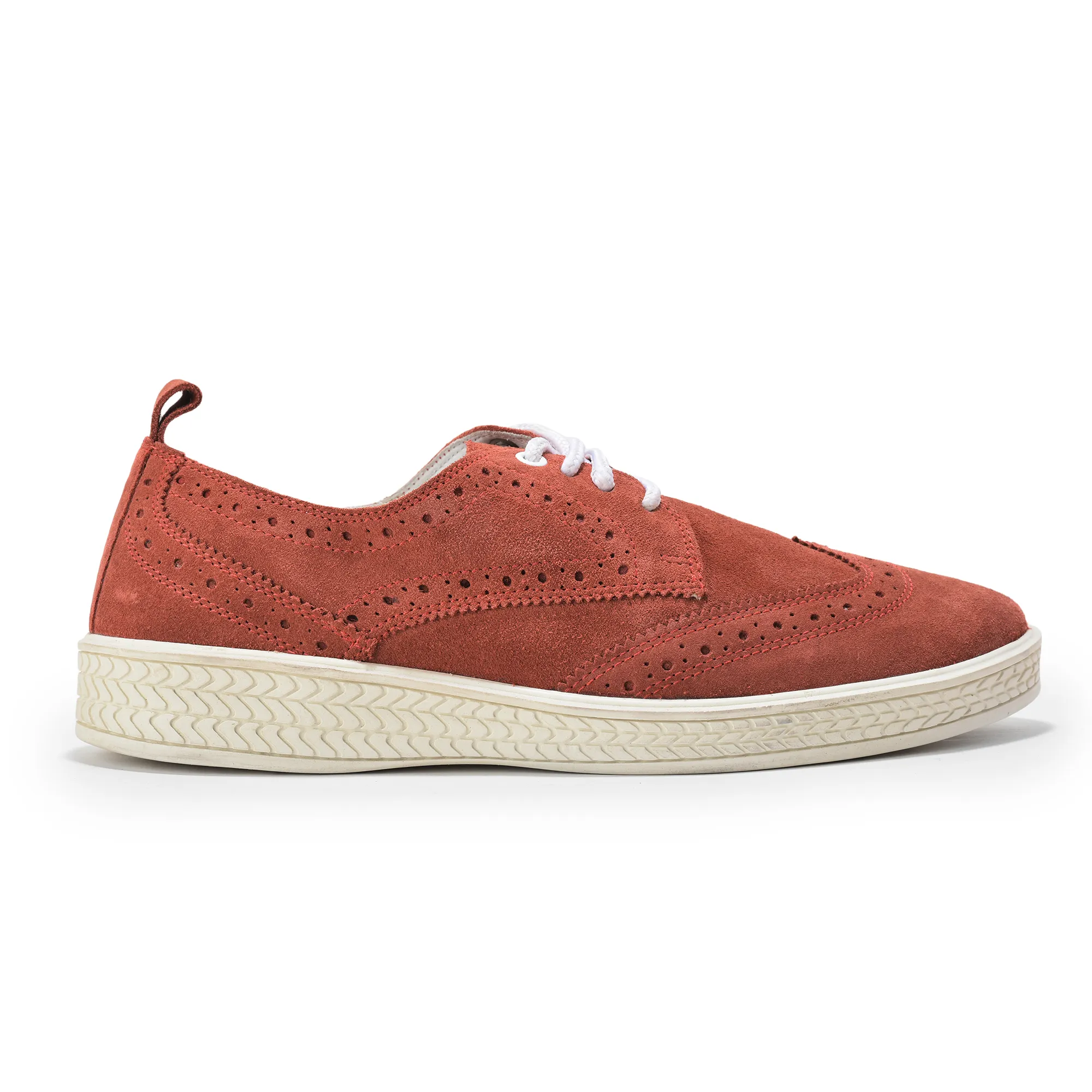 Men Red Suede Casual Lace-Up Shoes - Thumbnail 2
