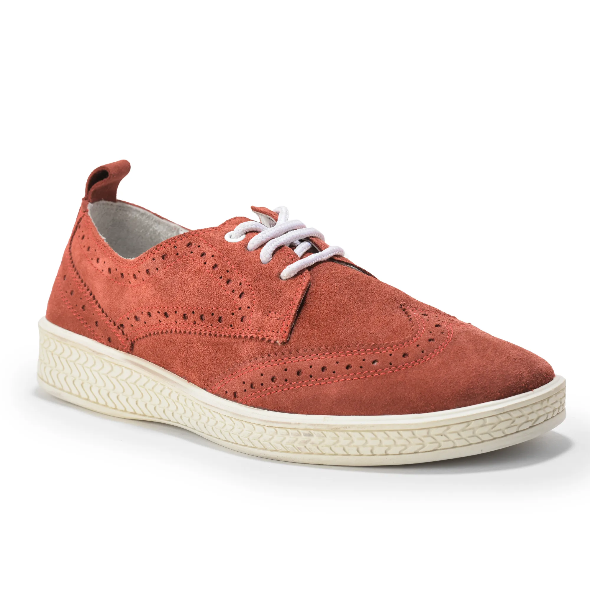 Men Red Suede Casual Lace-Up Shoes - Thumbnail 3