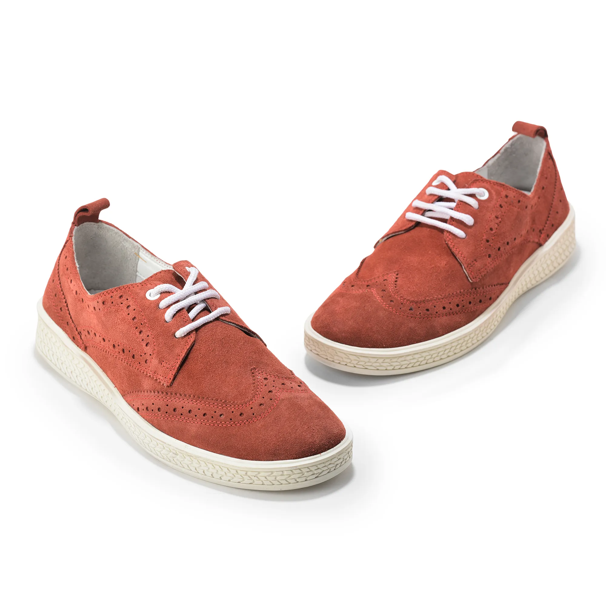 Men Red Suede Casual Lace-Up Shoes - Thumbnail 4