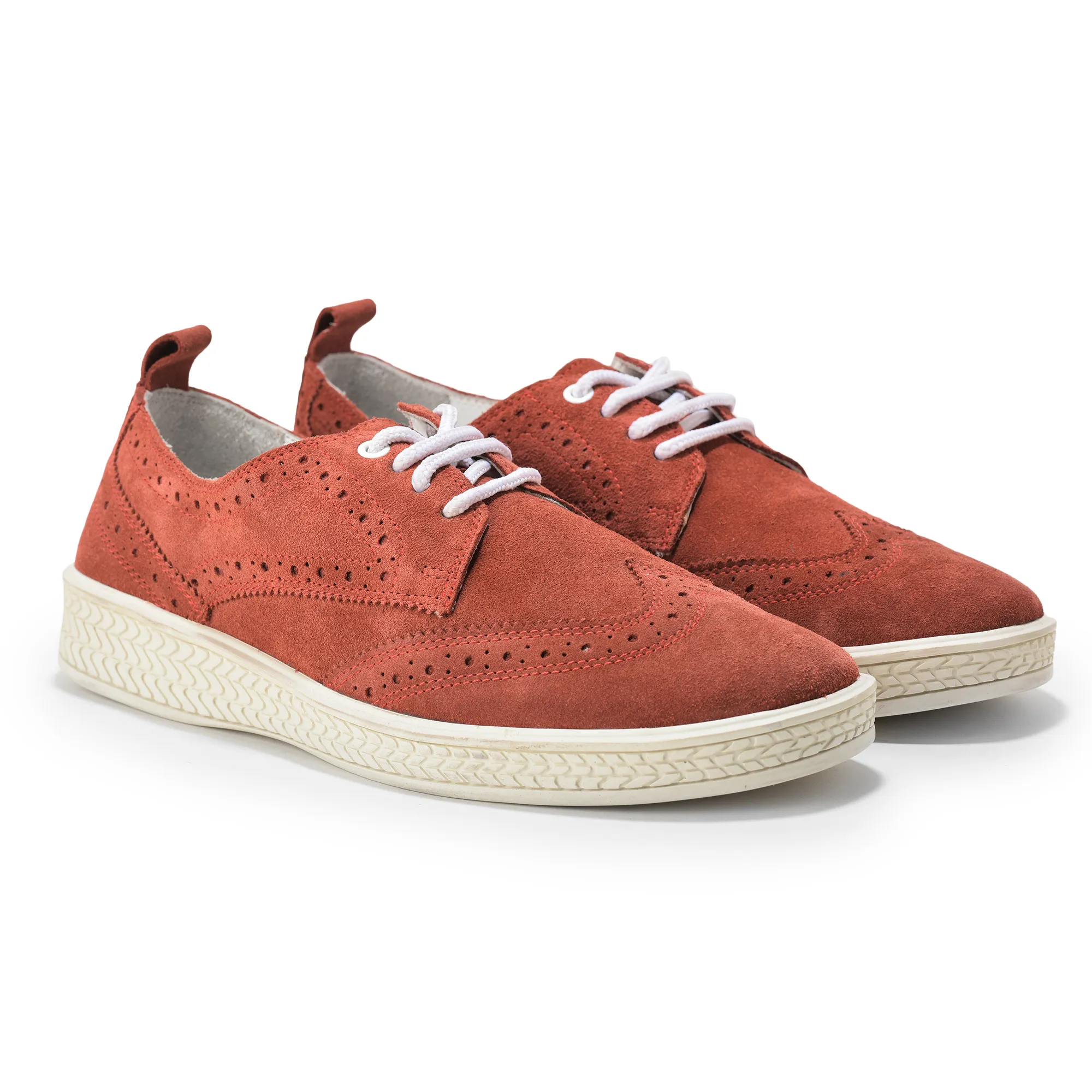 Men Red Suede Casual Lace-Up Shoes - Thumbnail 8