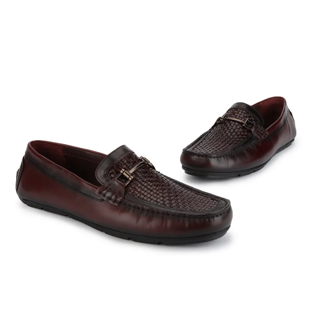 Men Luxury Woven Leather Slip-on Loafers in Bordo - Thumbnail 2