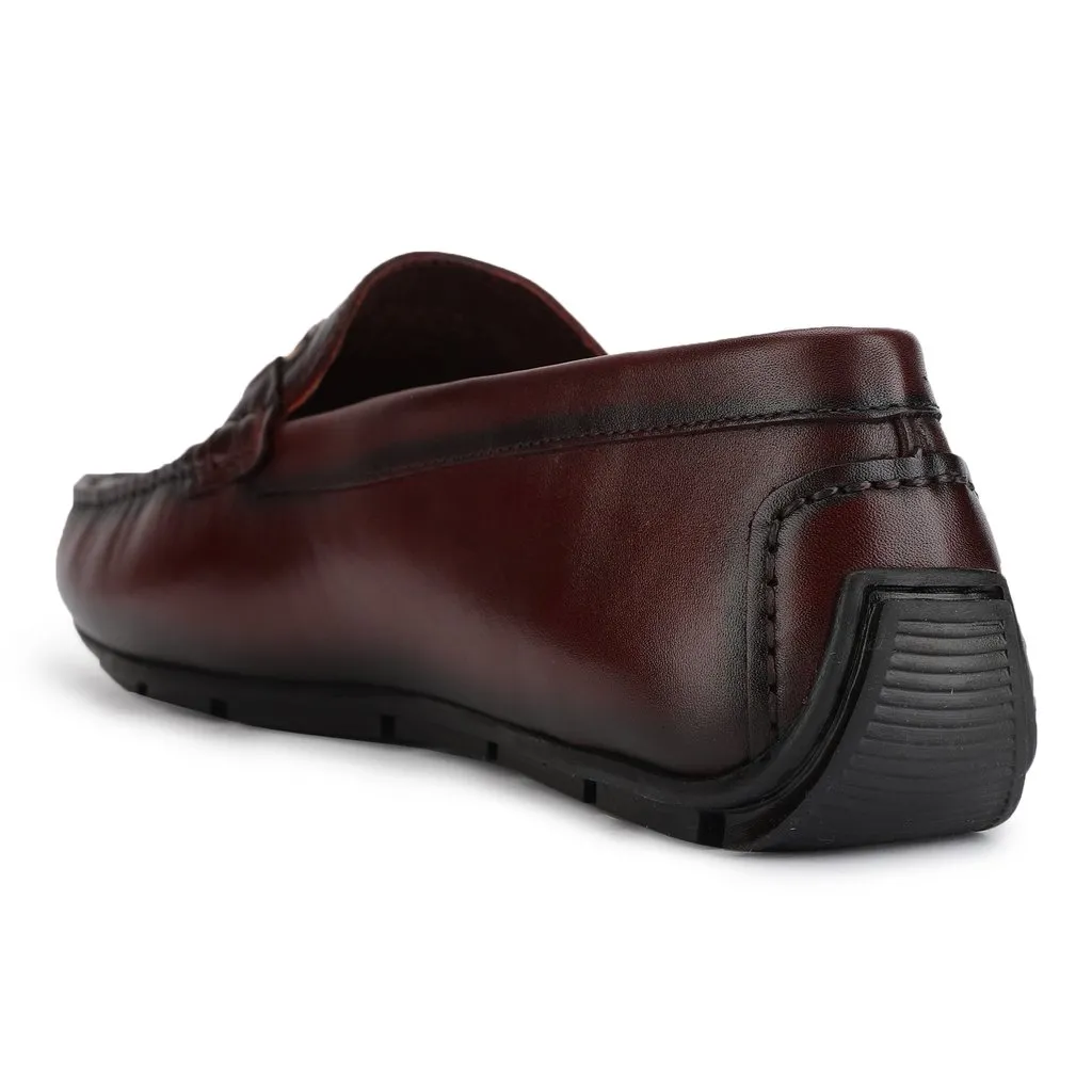 Men Luxury Woven Leather Slip-on Loafers in Bordo - Thumbnail 3