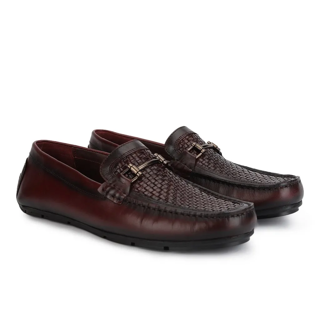 Men Luxury Woven Leather Slip-on Loafers in Bordo - Thumbnail 4