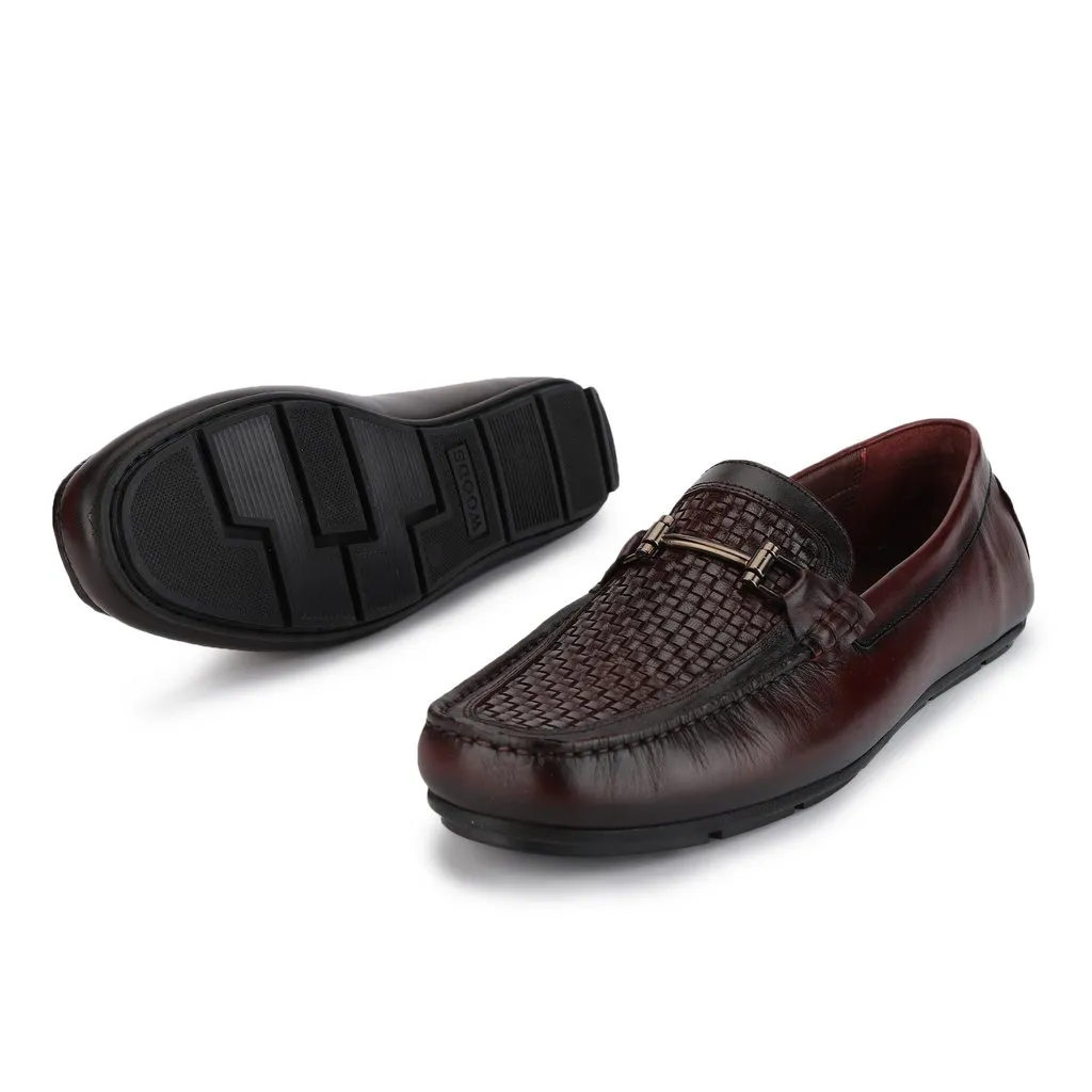 Men Luxury Woven Leather Slip-on Loafers in Bordo - Thumbnail 5