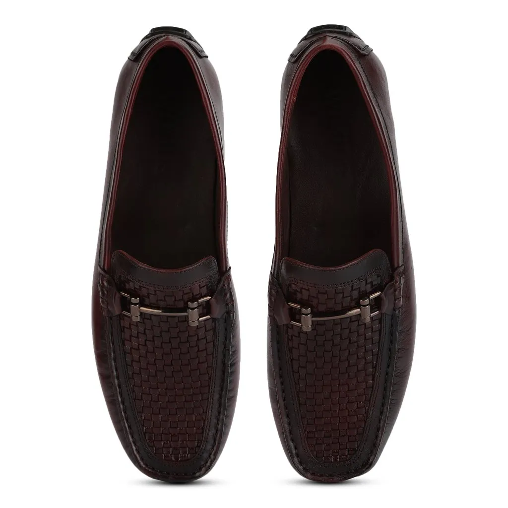 Men Luxury Woven Leather Slip-on Loafers in Bordo - Thumbnail 6