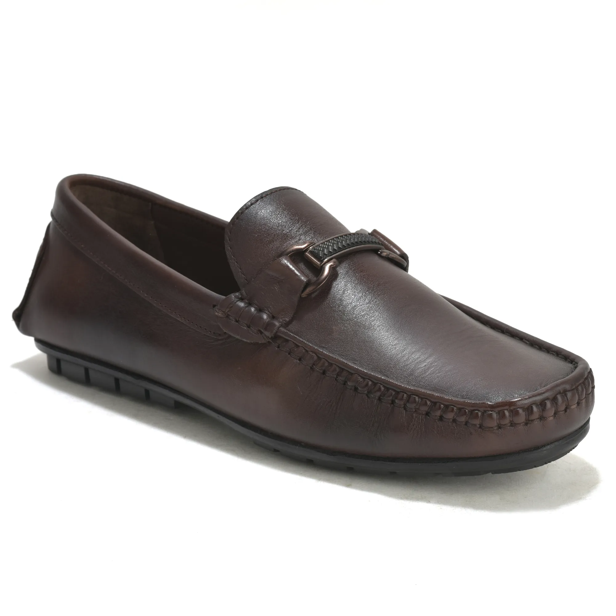 Woodland Brown Slip on Leather Shoes For Men - Thumbnail 3