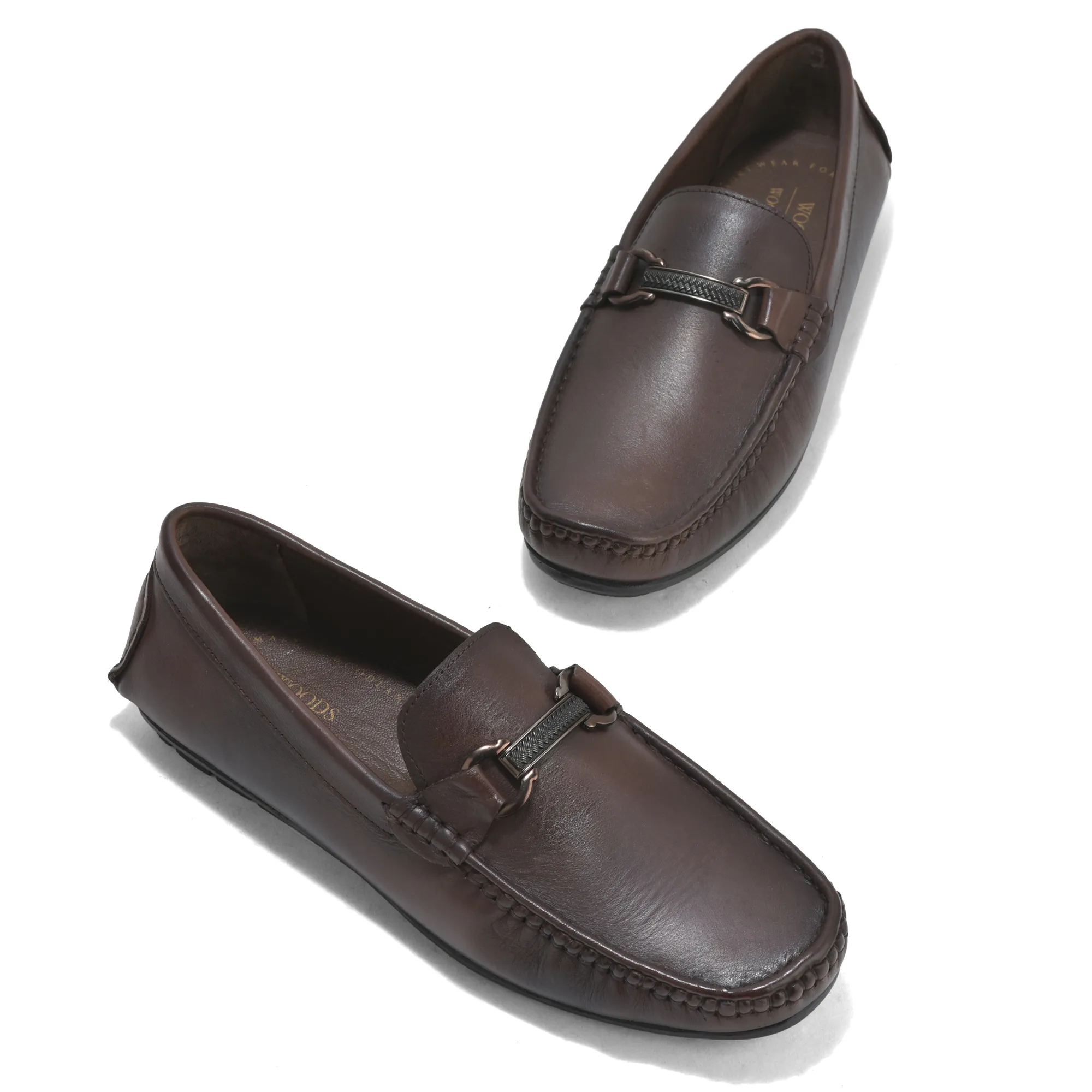 Woodland Brown Slip on Leather Shoes For Men - Thumbnail 4