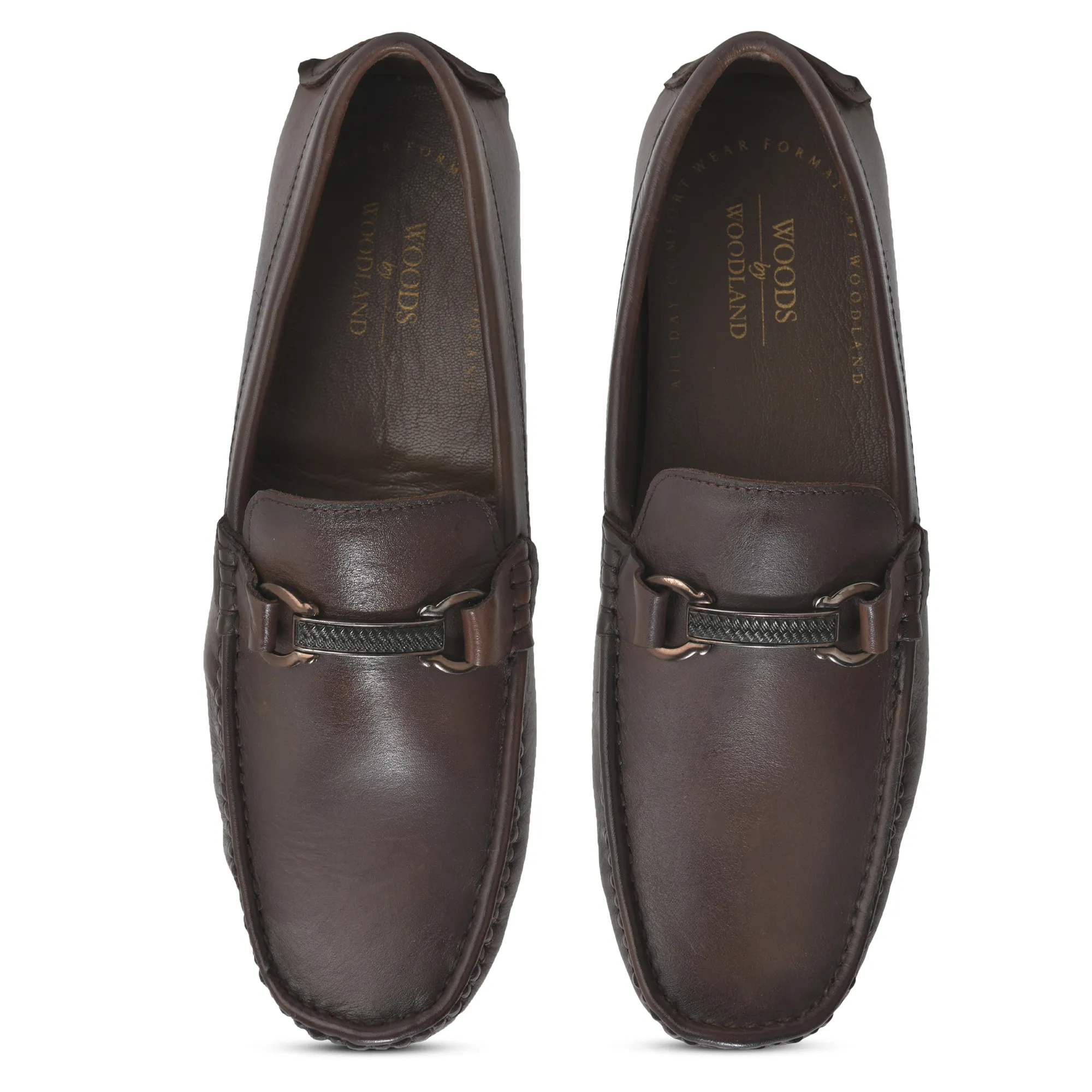 Woodland Brown Slip on Leather Shoes For Men - Thumbnail 5
