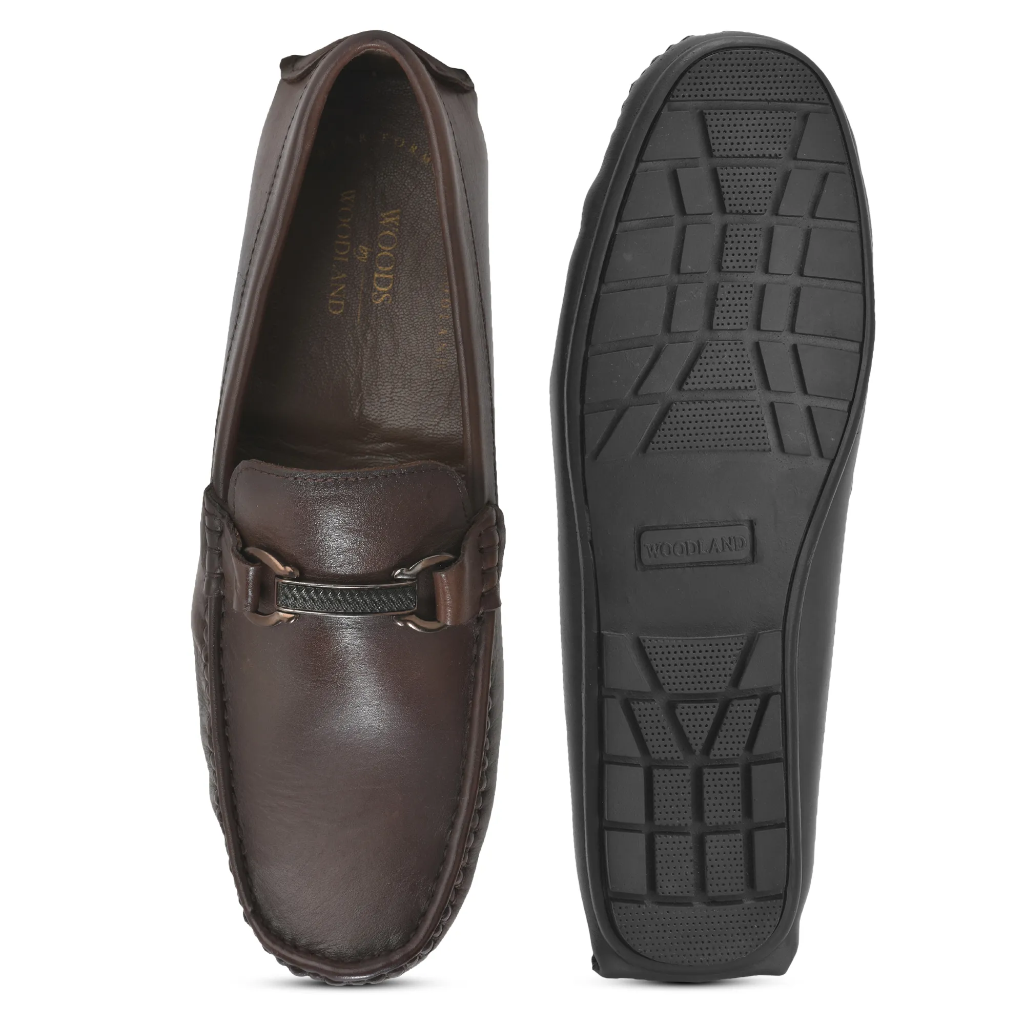Woodland Brown Slip on Leather Shoes For Men - Thumbnail 9