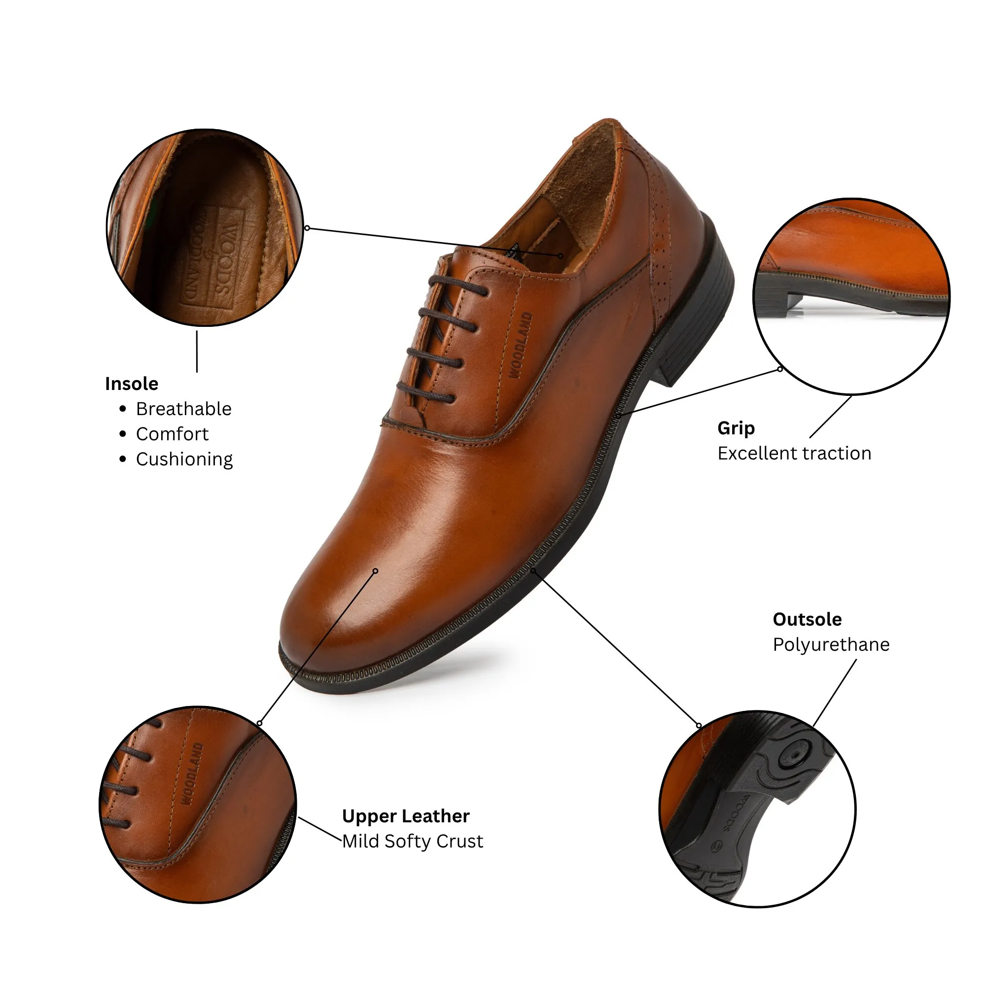 Woods Men Tan Formal Classic Softy Crust Dress Shoes - Thumbnail 5