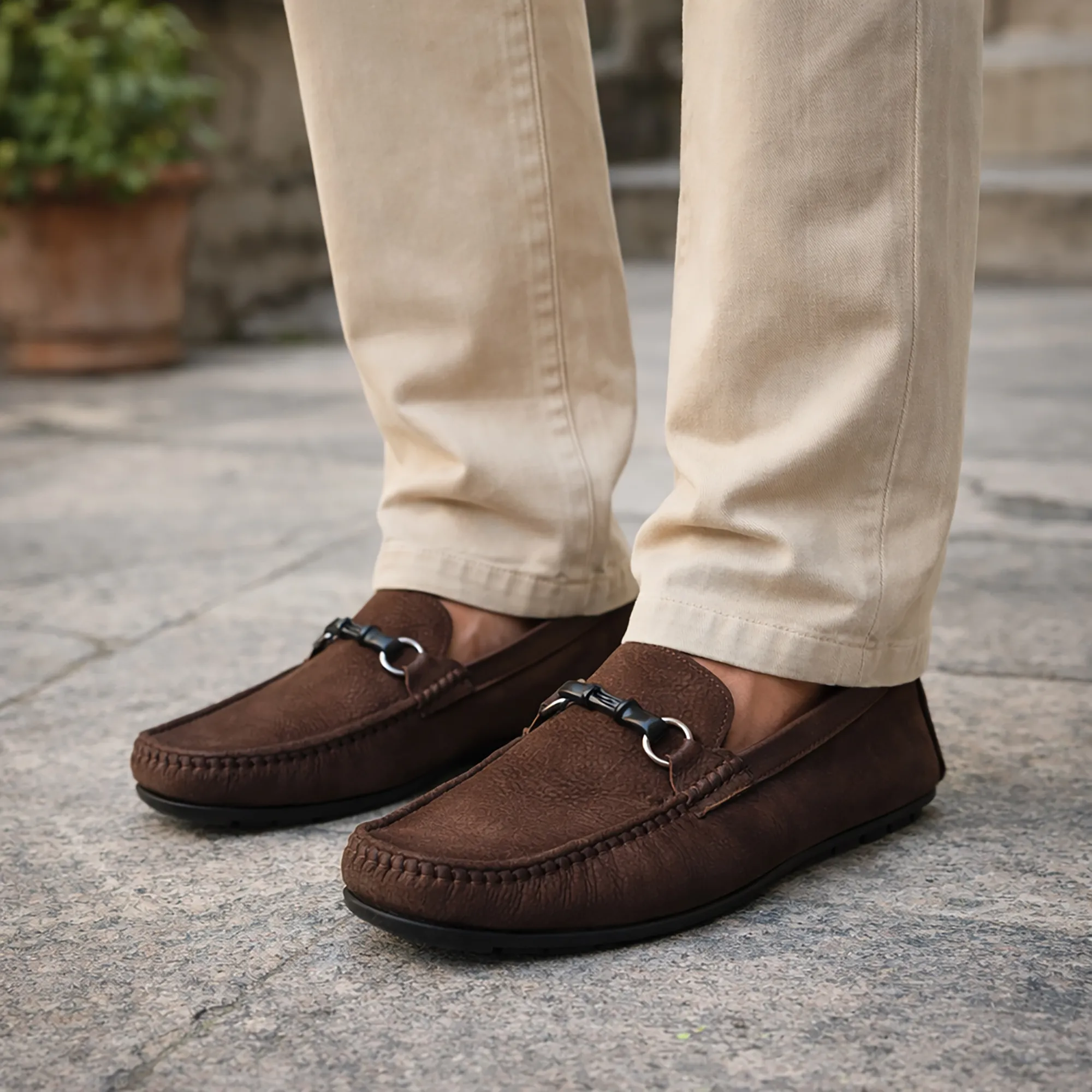 Brown Moccasin Style Slip On Shoes For Men - Thumbnail 8