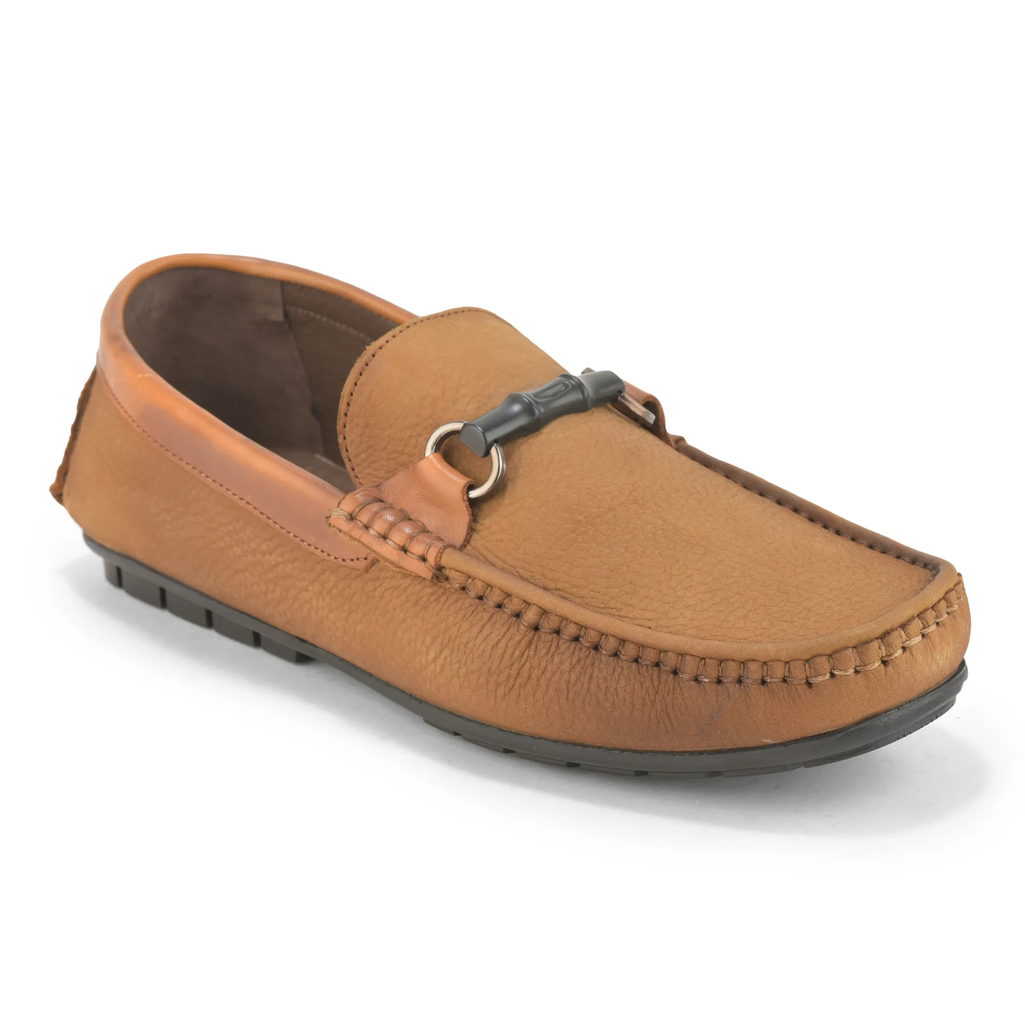 Camel Moccasin Style Slip On Shoes For Men - Thumbnail 3