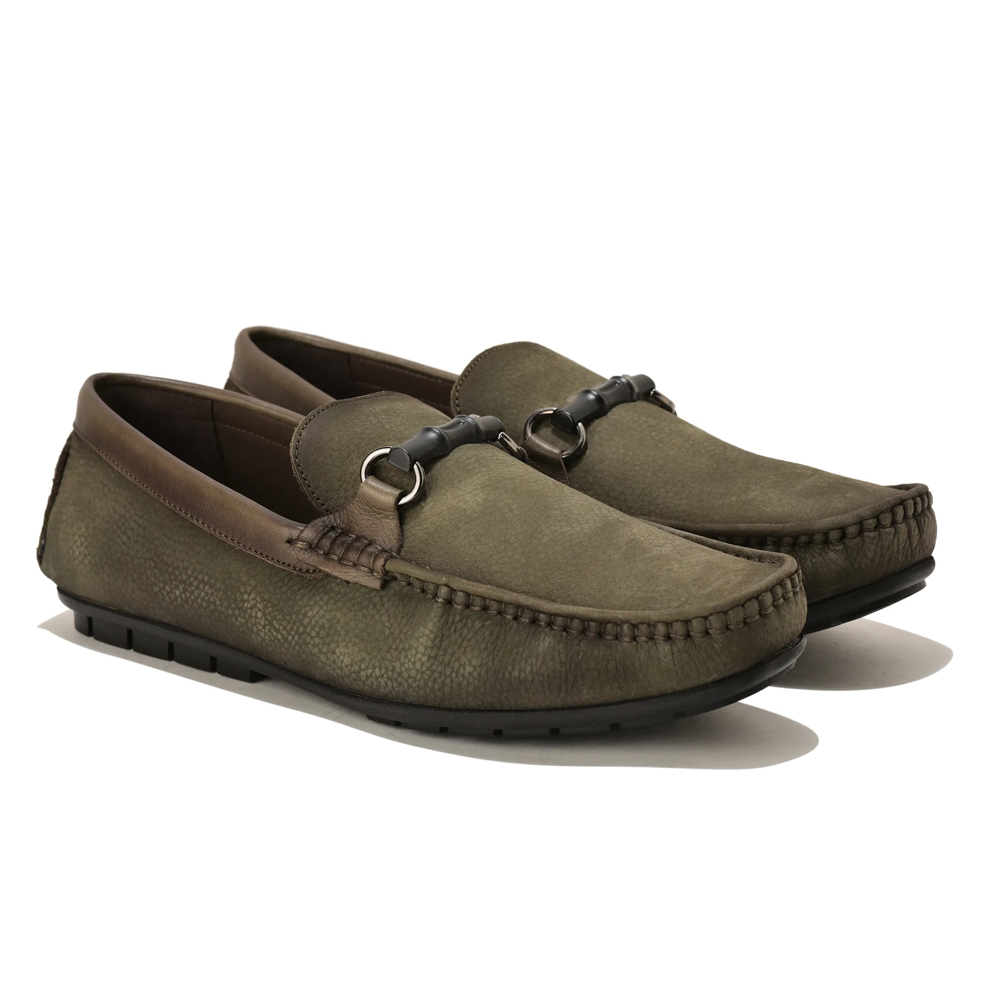 Green Moccasin Style Slip On Shoes For Men - Thumbnail 5