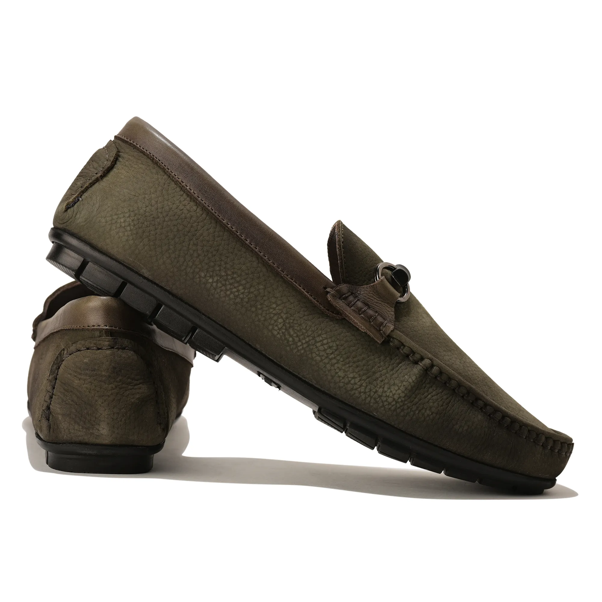Green Moccasin Style Slip On Shoes For Men - Thumbnail 7